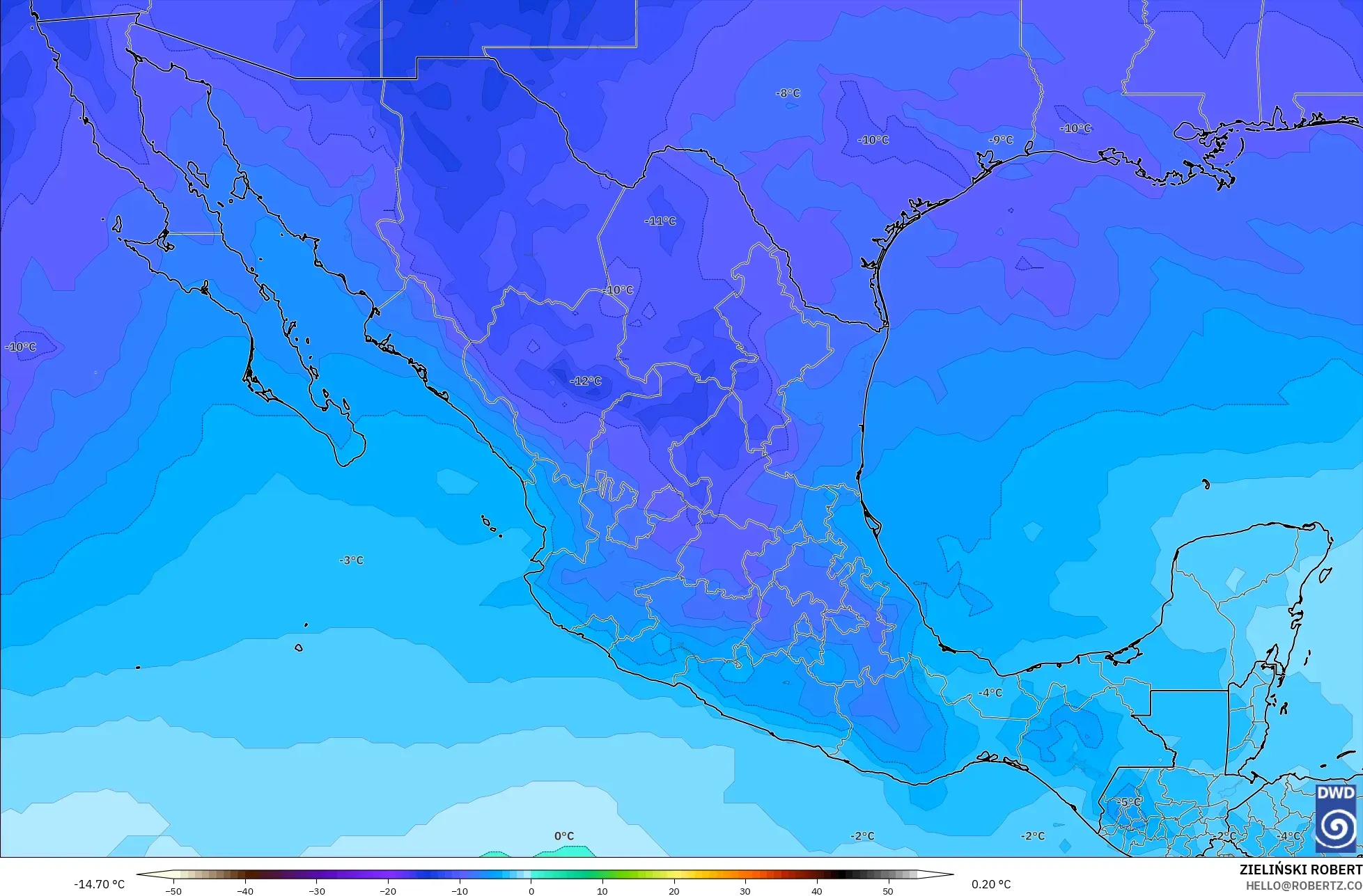 ICON model - Mexico, Suhu 500 hPa
