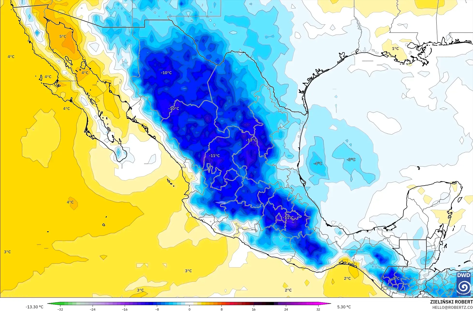 ICON model - Mexico, Anomali Suhu 850 hPa