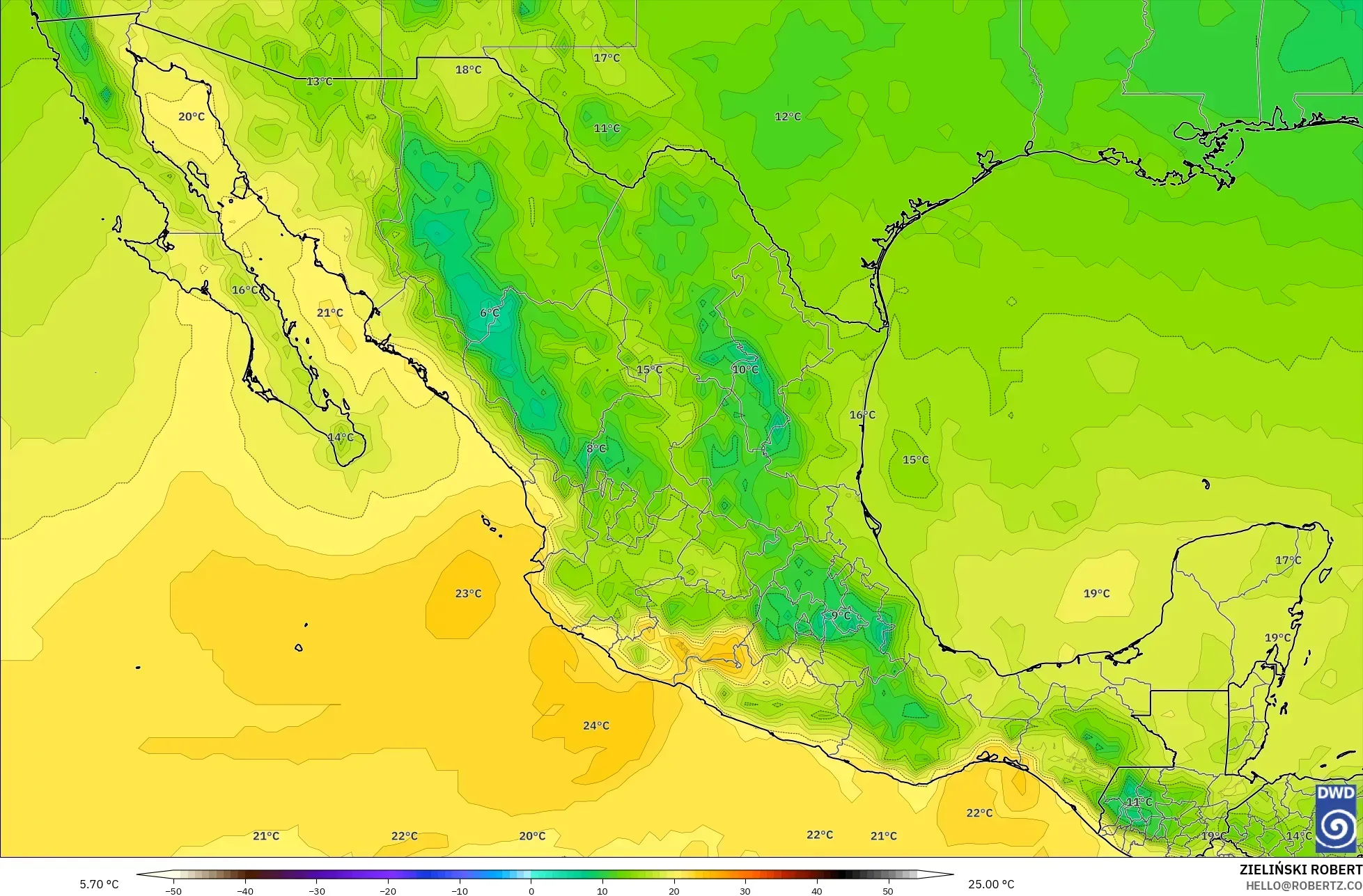 ICON model - Mexico, Suhu 850 hPa