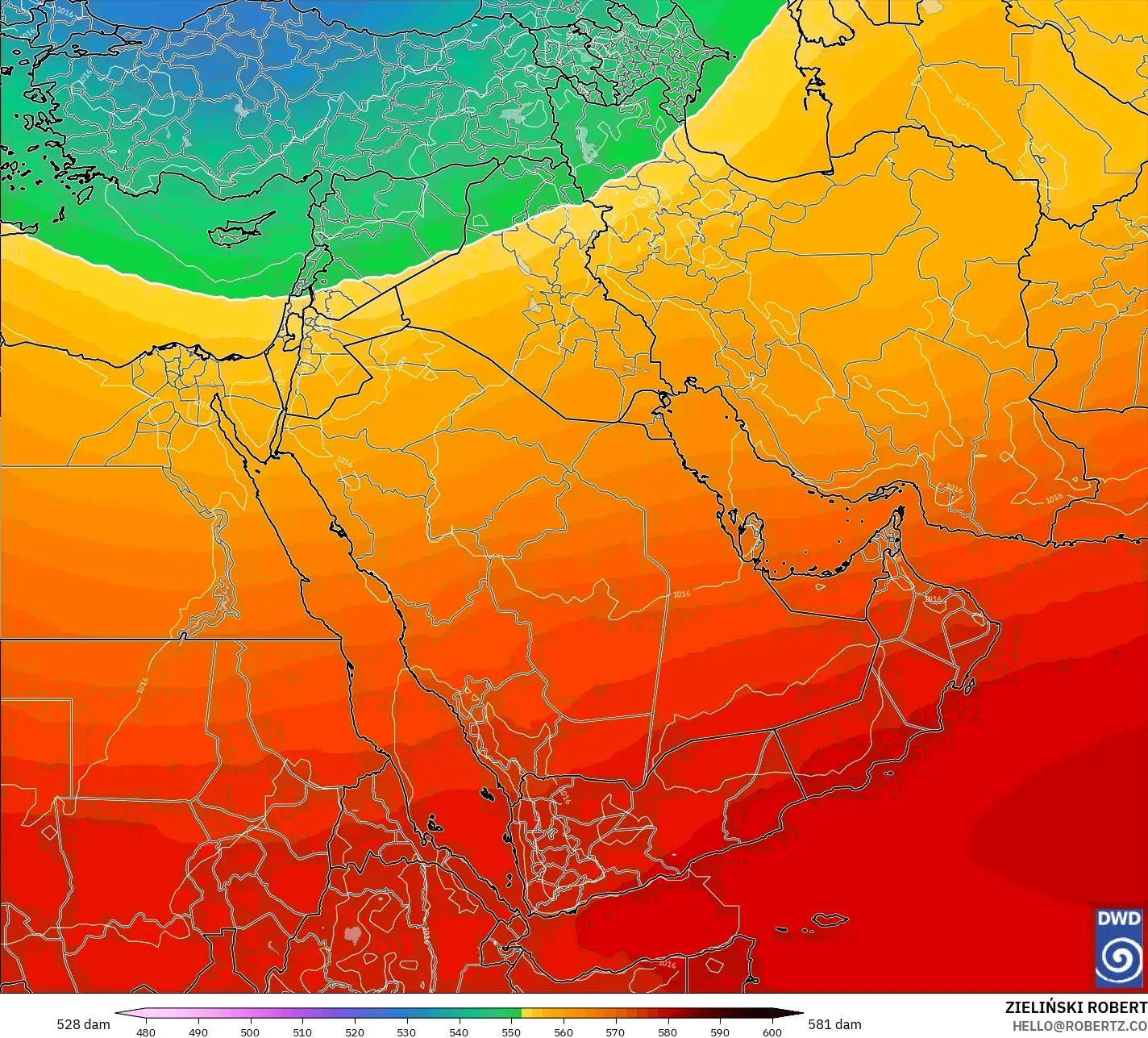 ICON model - Timur Tengah, Ketinggian geopotensial pada 500 hPa