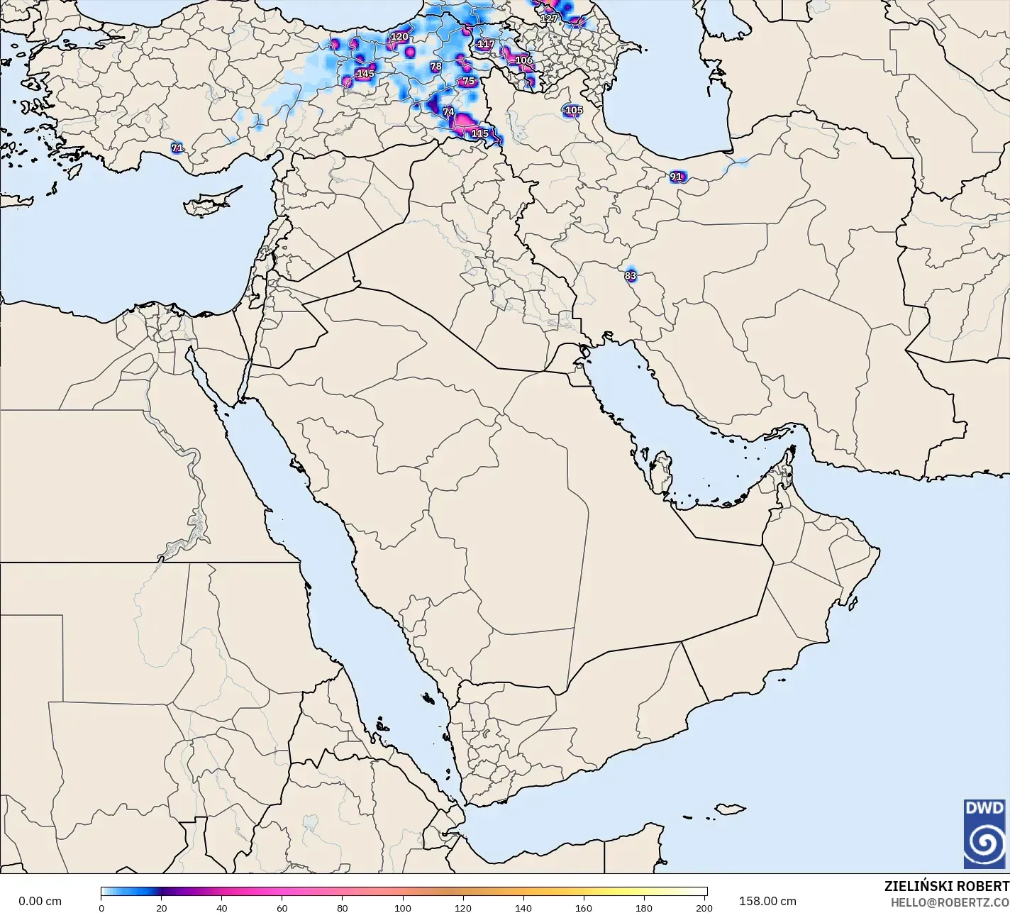 ICON model - Timur Tengah, Ketebalan Salji