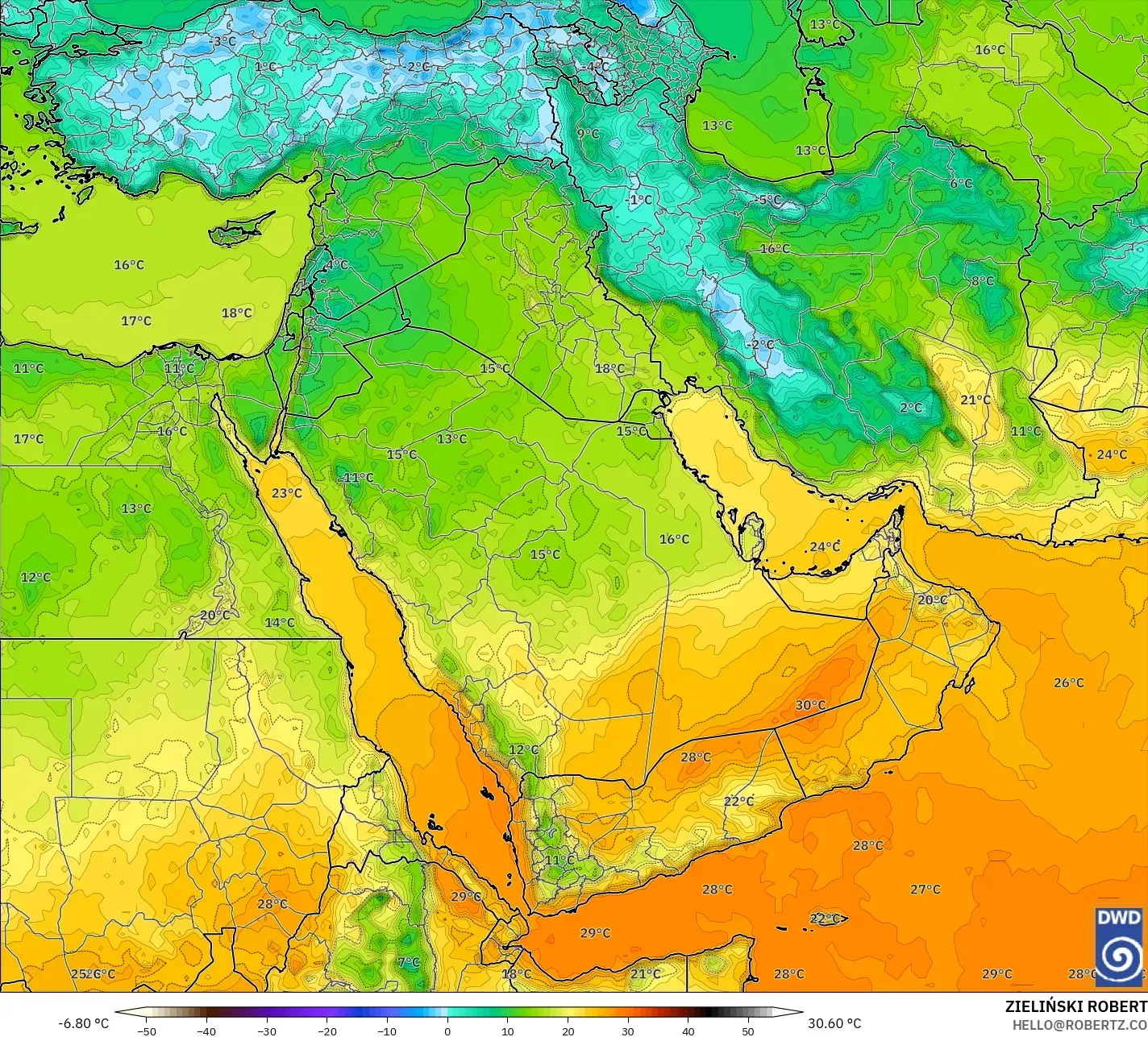 ICON modelo - Middle East, Temperature at 2m