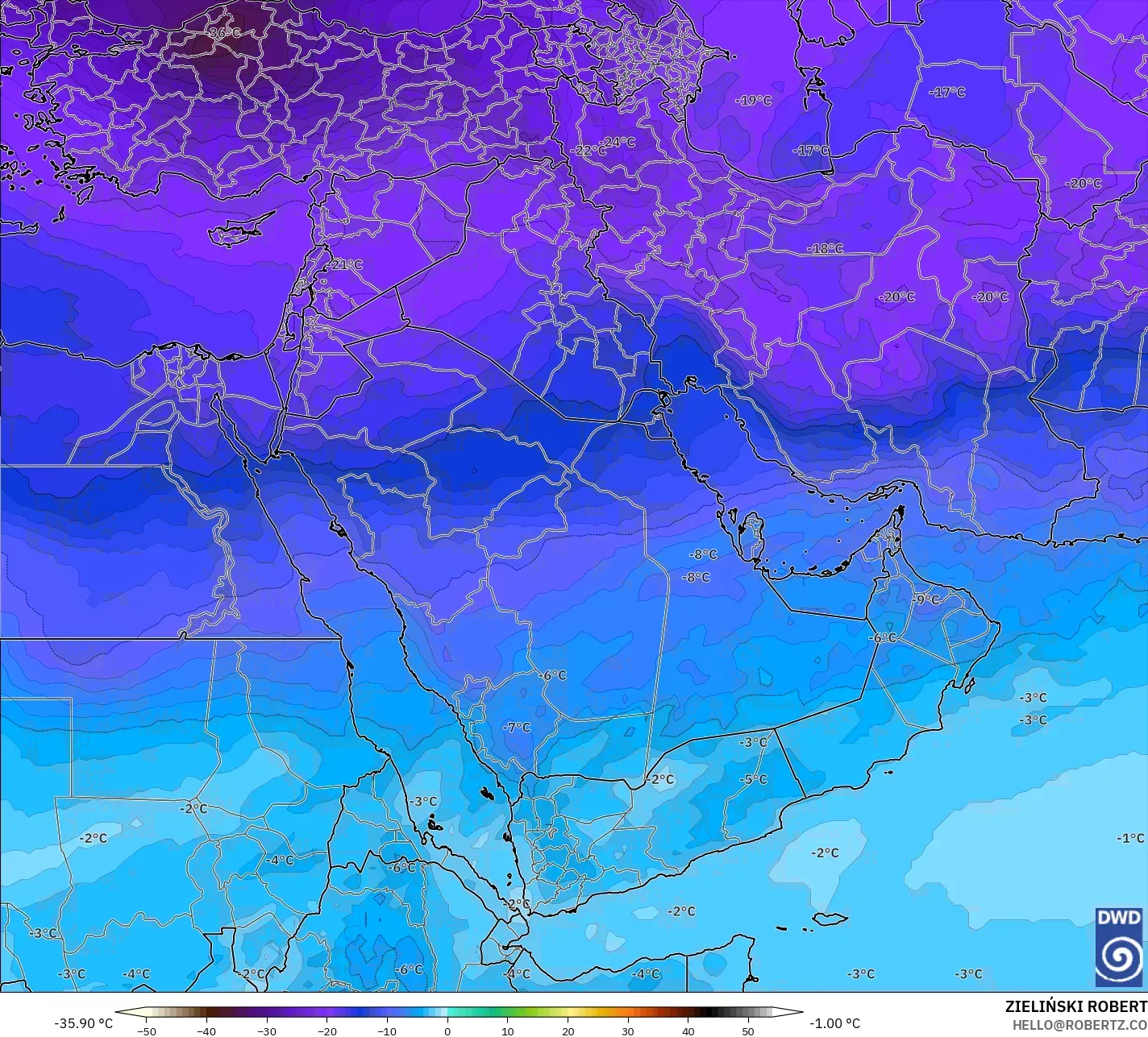ICON model - Timur Tengah, Suhu 500 hPa