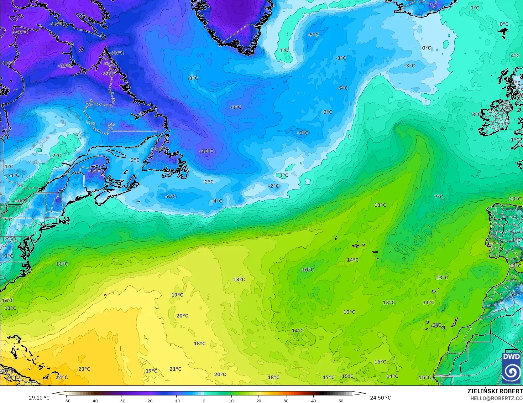 ICON model - Atlantik Utara, Takat Embun 2 m