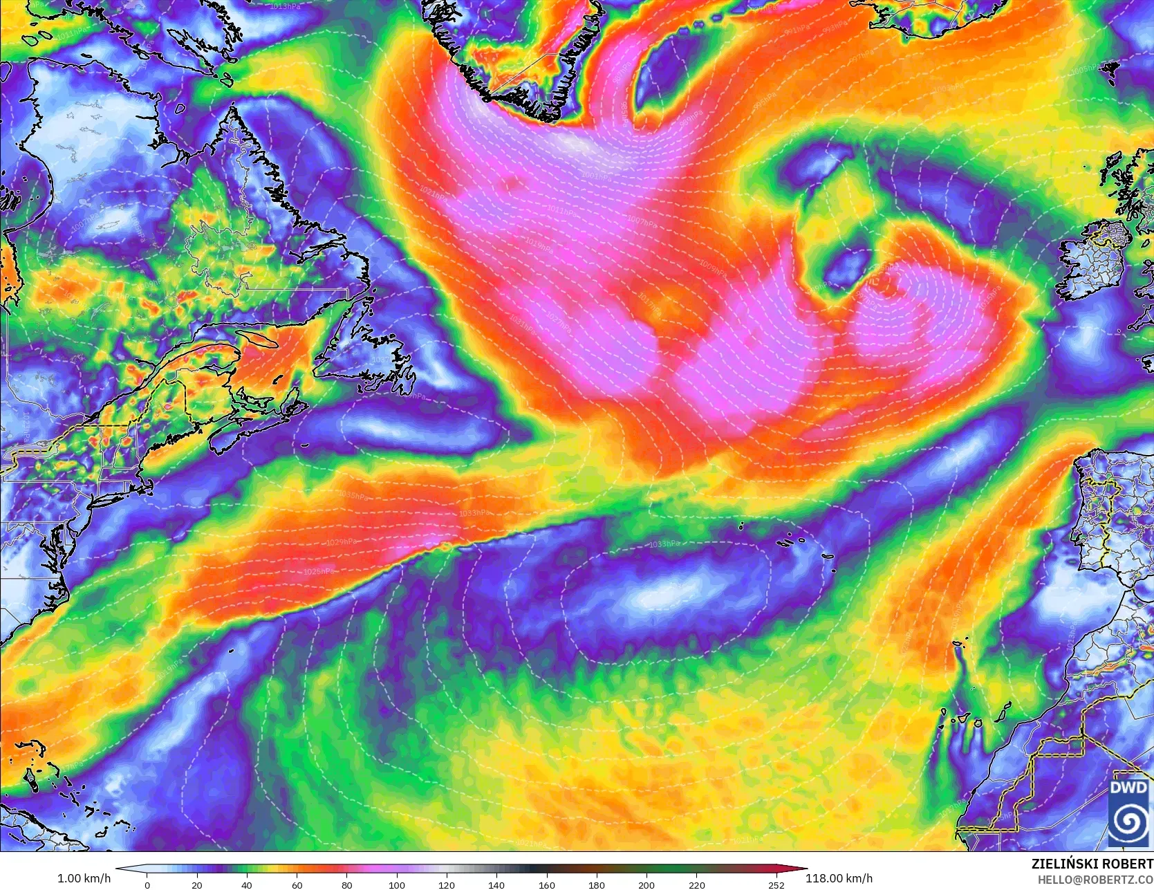 ICON model - Atlantik Utara, Hembusan Angin