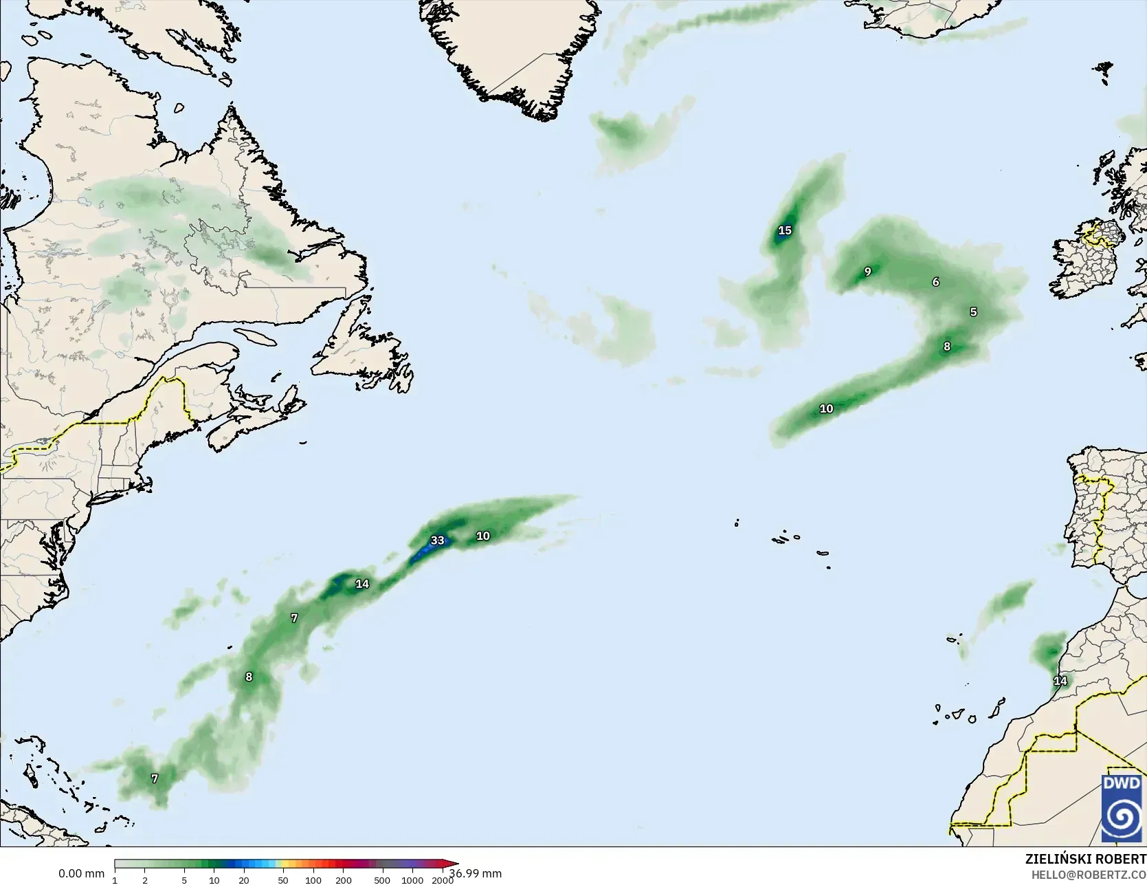 ICON model - Atlantik Utara, Pengumpulan Hujan