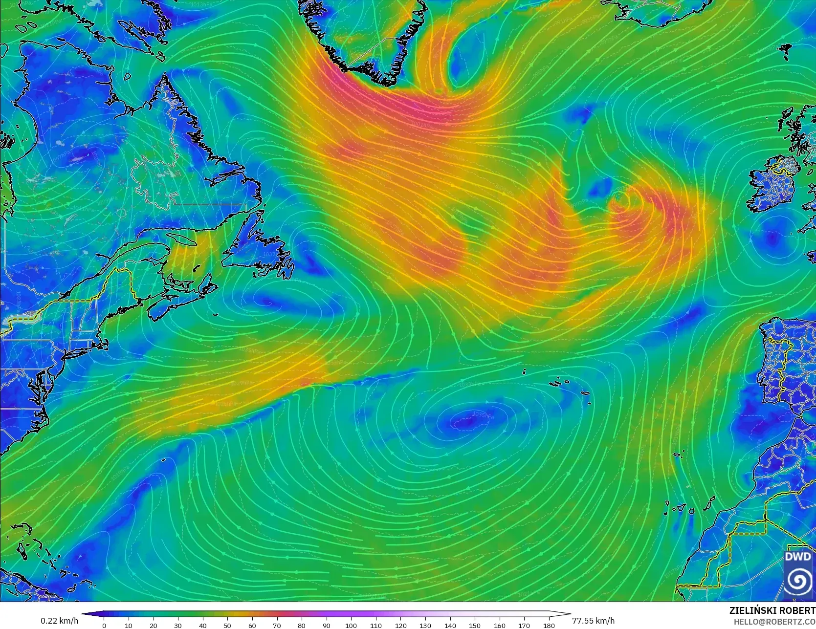ICON model - Atlantik Utara, Angin 10 m