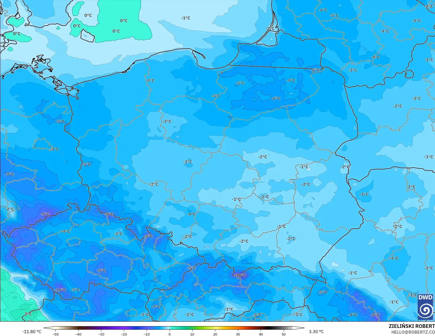 ICON modelo - Poland, Dewpoint at 2m