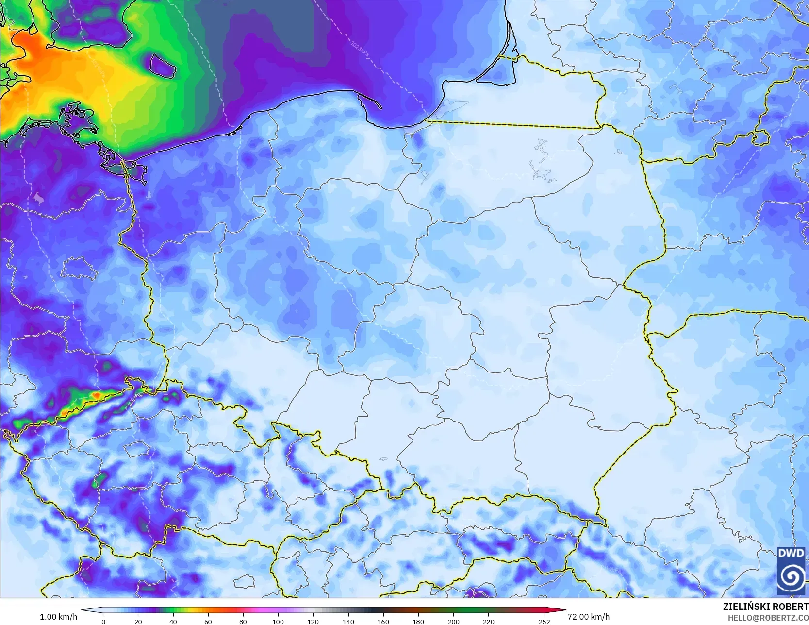 ICON modelo - Poland, Wind Gusts