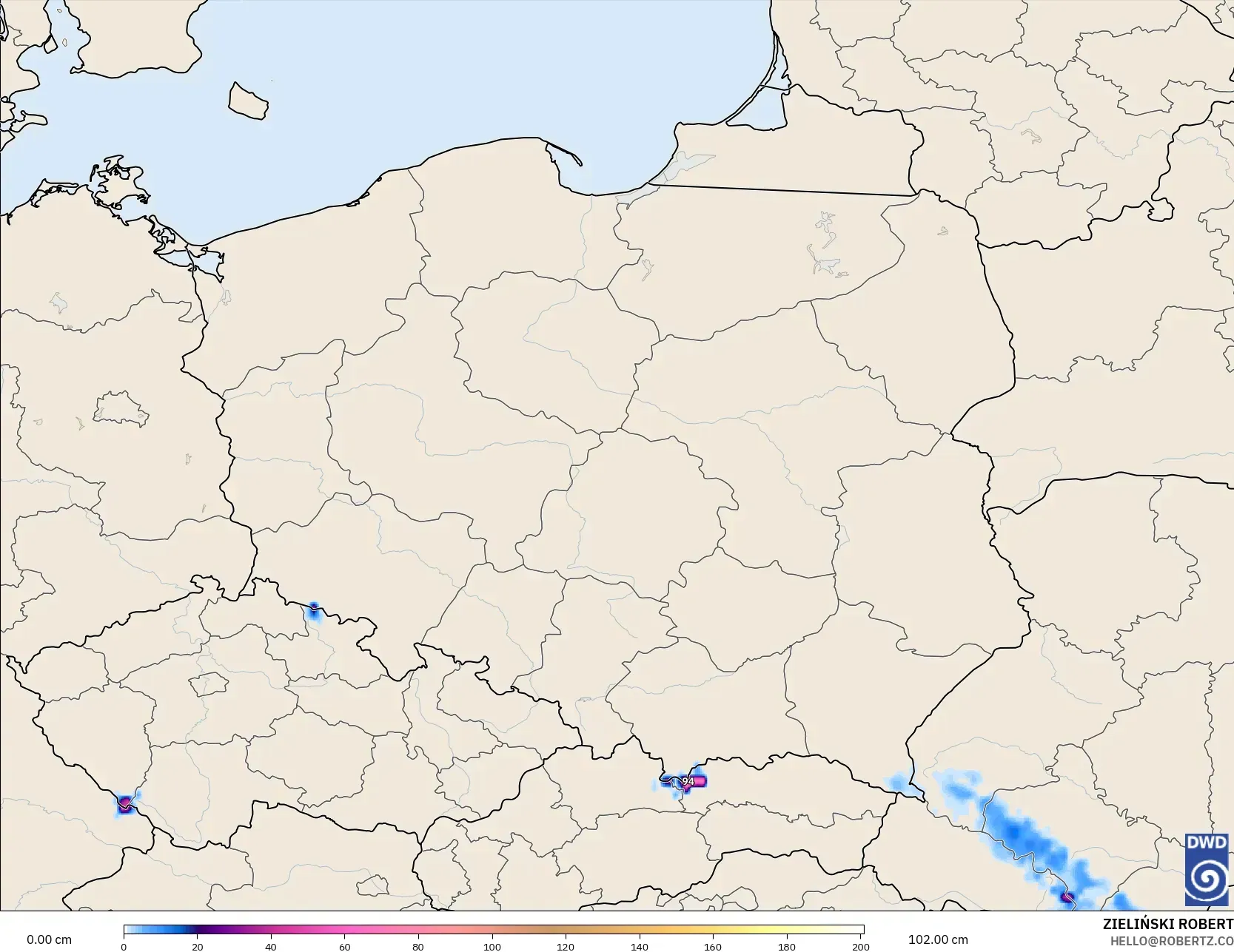 ICON modelo - Poland, Snow Depth