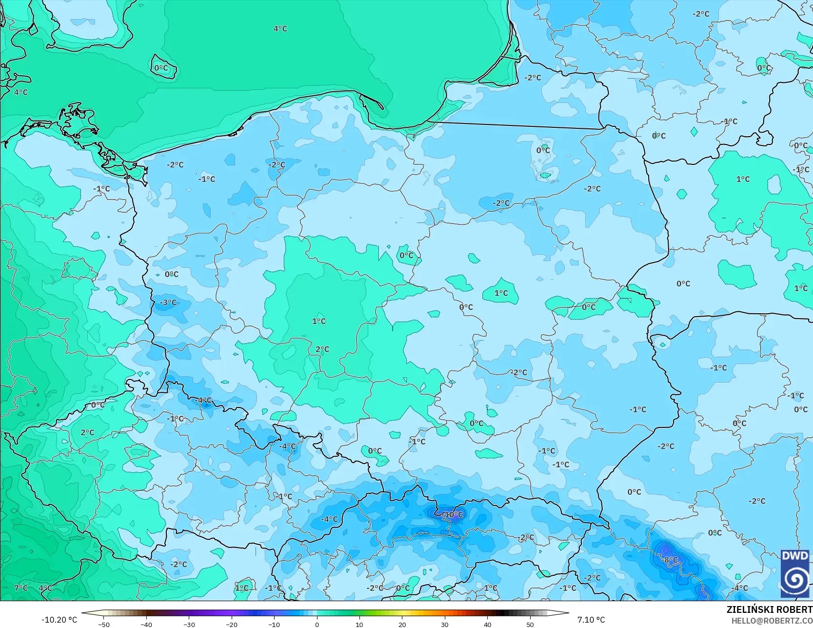 ICON modelo - Poland, Temperature at 2m