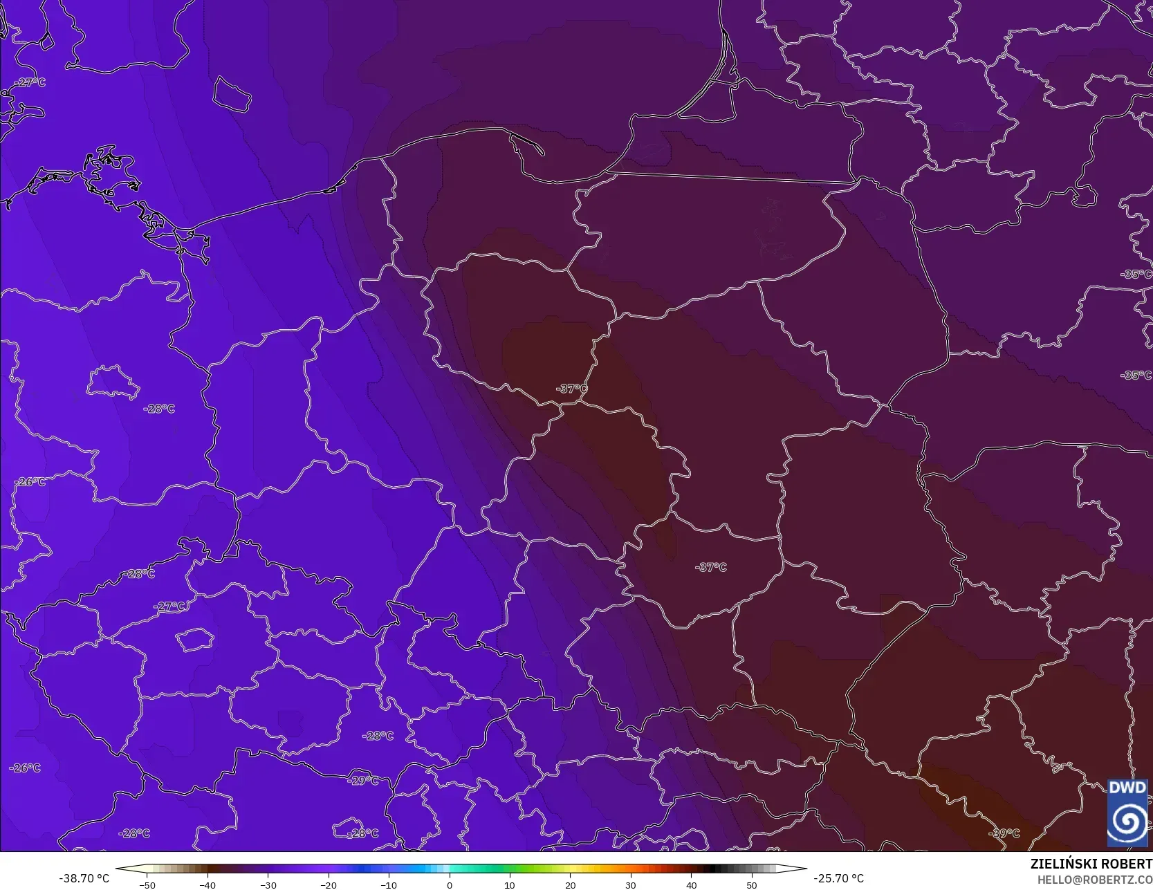 ICON modelo - Poland, Temperature at 500hPa