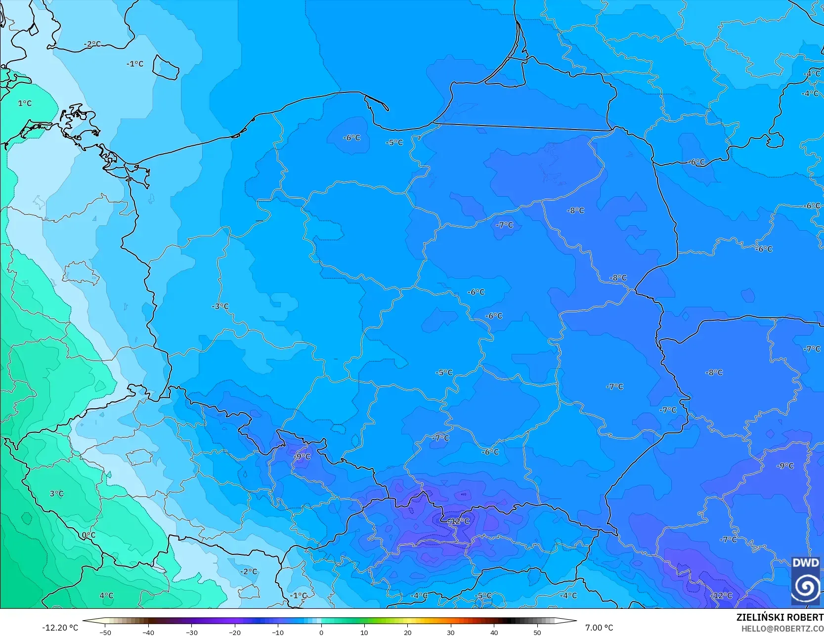 ICON modelo - Poland, Temperature at 850hPa