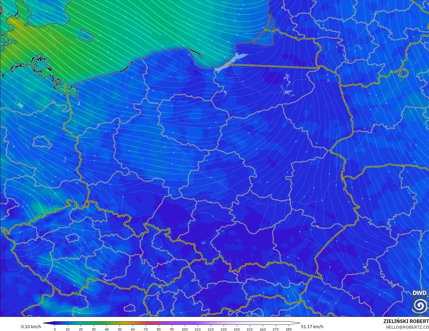 ICON modelo - Poland, Wind at 10m