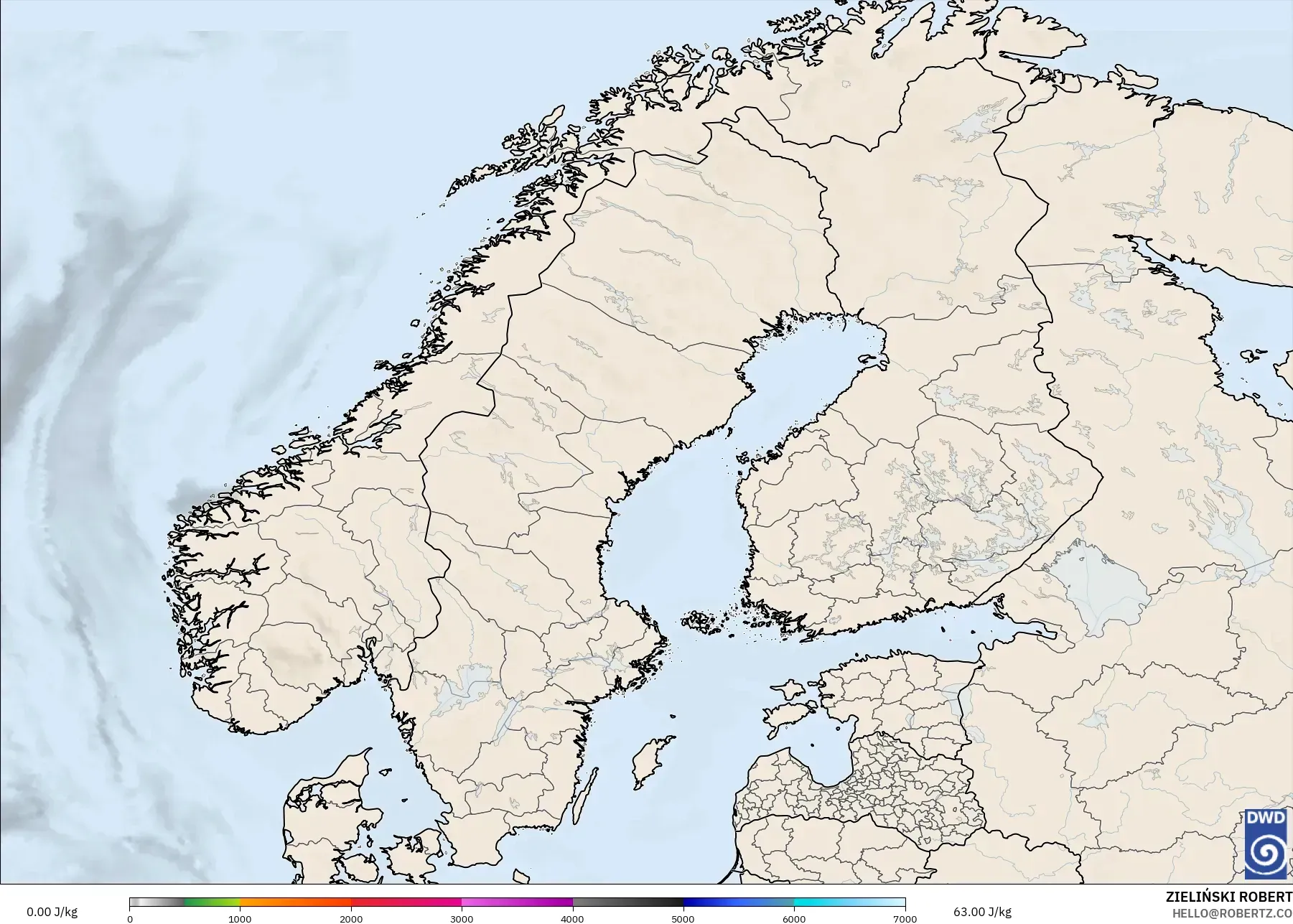 ICON modelo - Scandinavia, CAPE