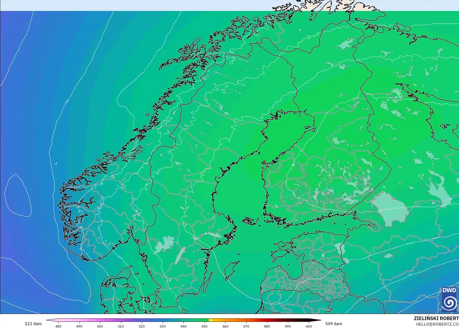 ICON model - Skandinavia, Ketinggian geopotensial pada 500 hPa