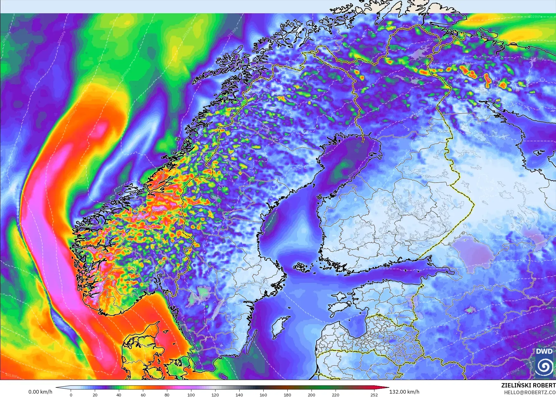 ICON model - Skandinavia, Hembusan Angin
