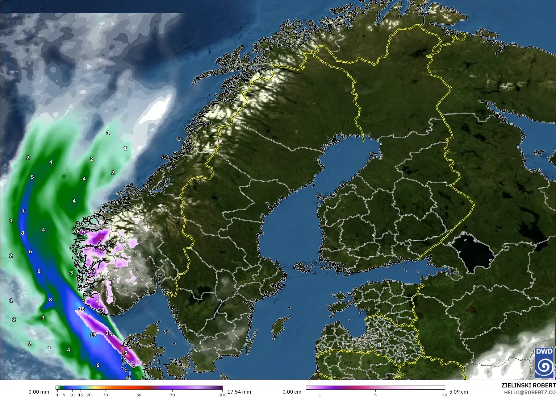 ICON modelo - Scandinavia, Precipitation, Clouds, and Pressure