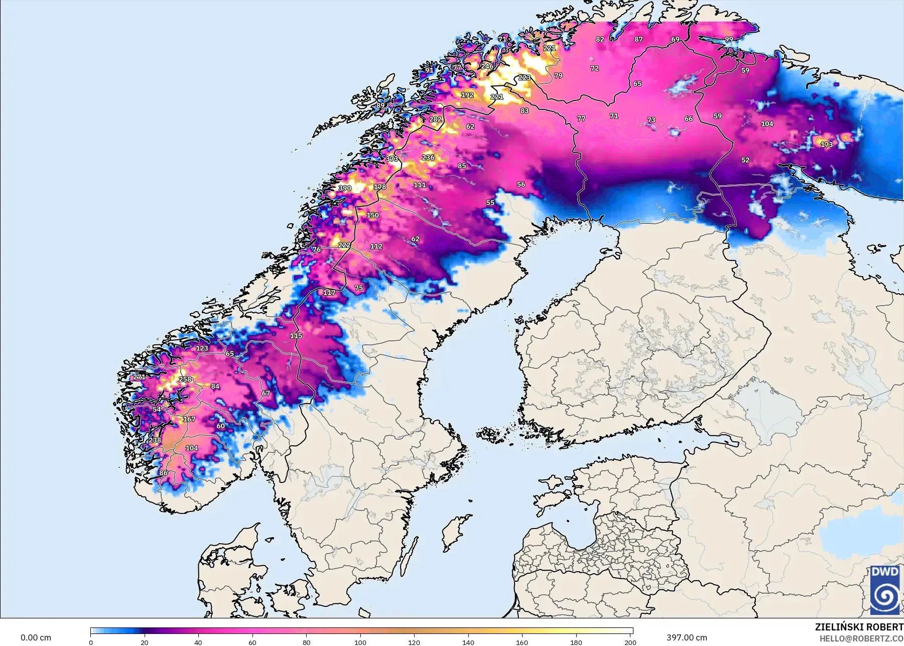 ICON model - Skandinavia, Ketebalan Salji
