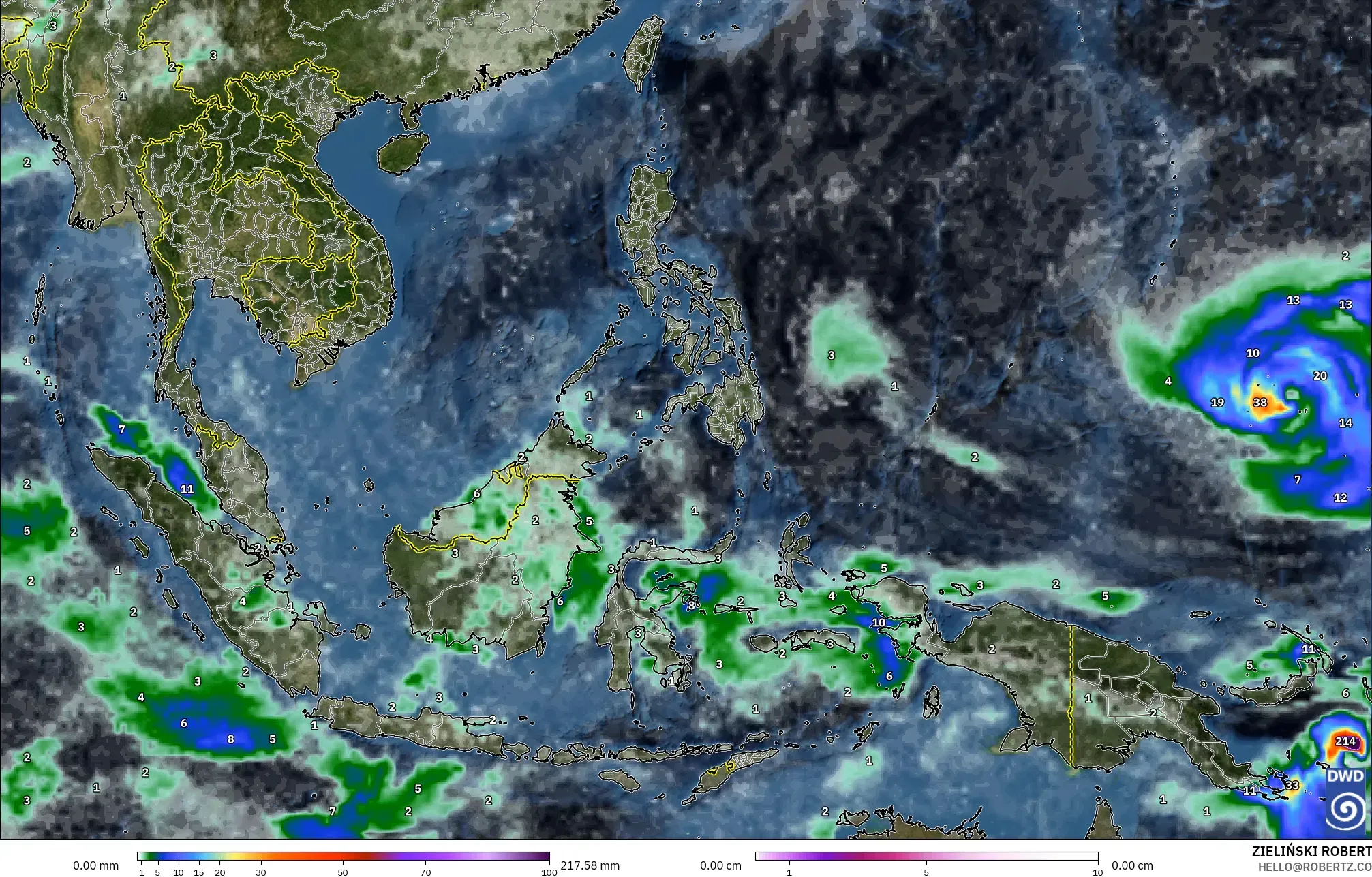 ICON model - Asia Tenggara, Hujan, Awan dan Tekanan