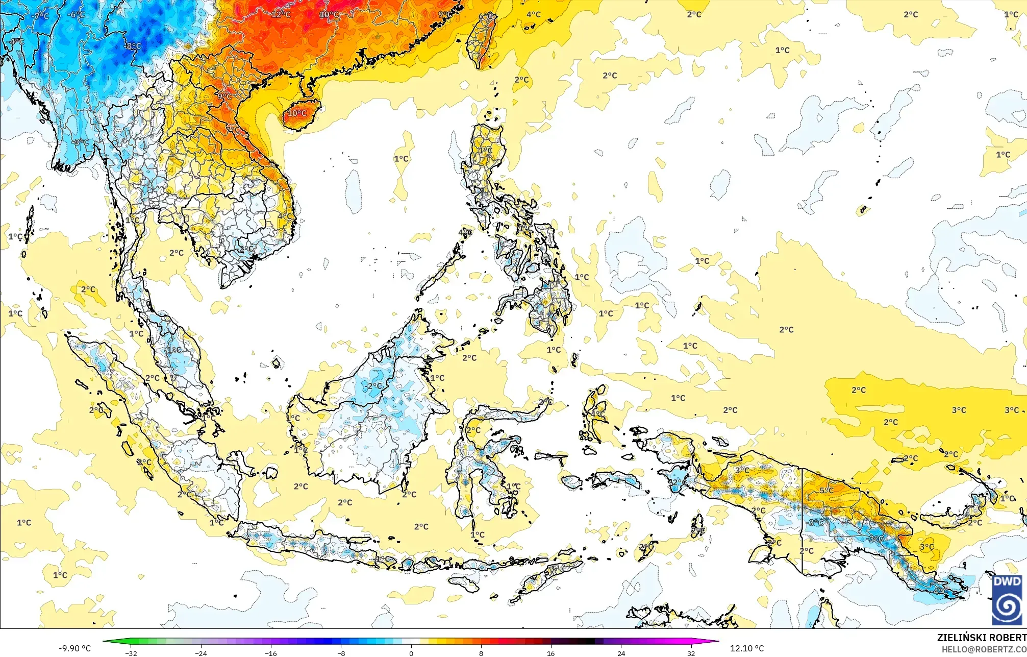 ICON model - Asia Tenggara, Anomali Suhu 2 m