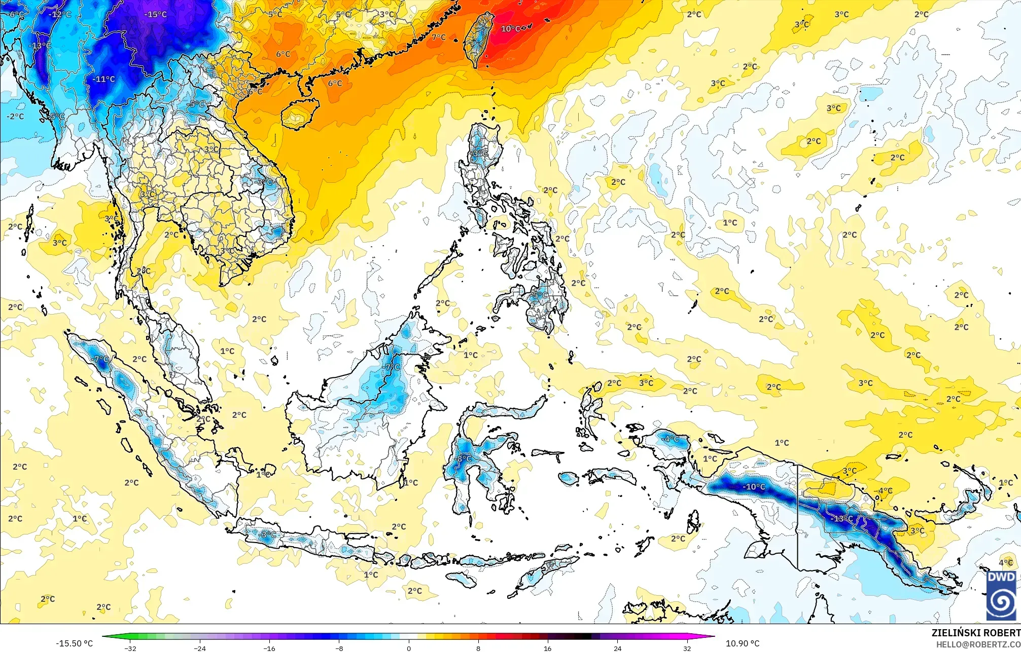 ICON model - Asia Tenggara, Anomali Suhu 850 hPa