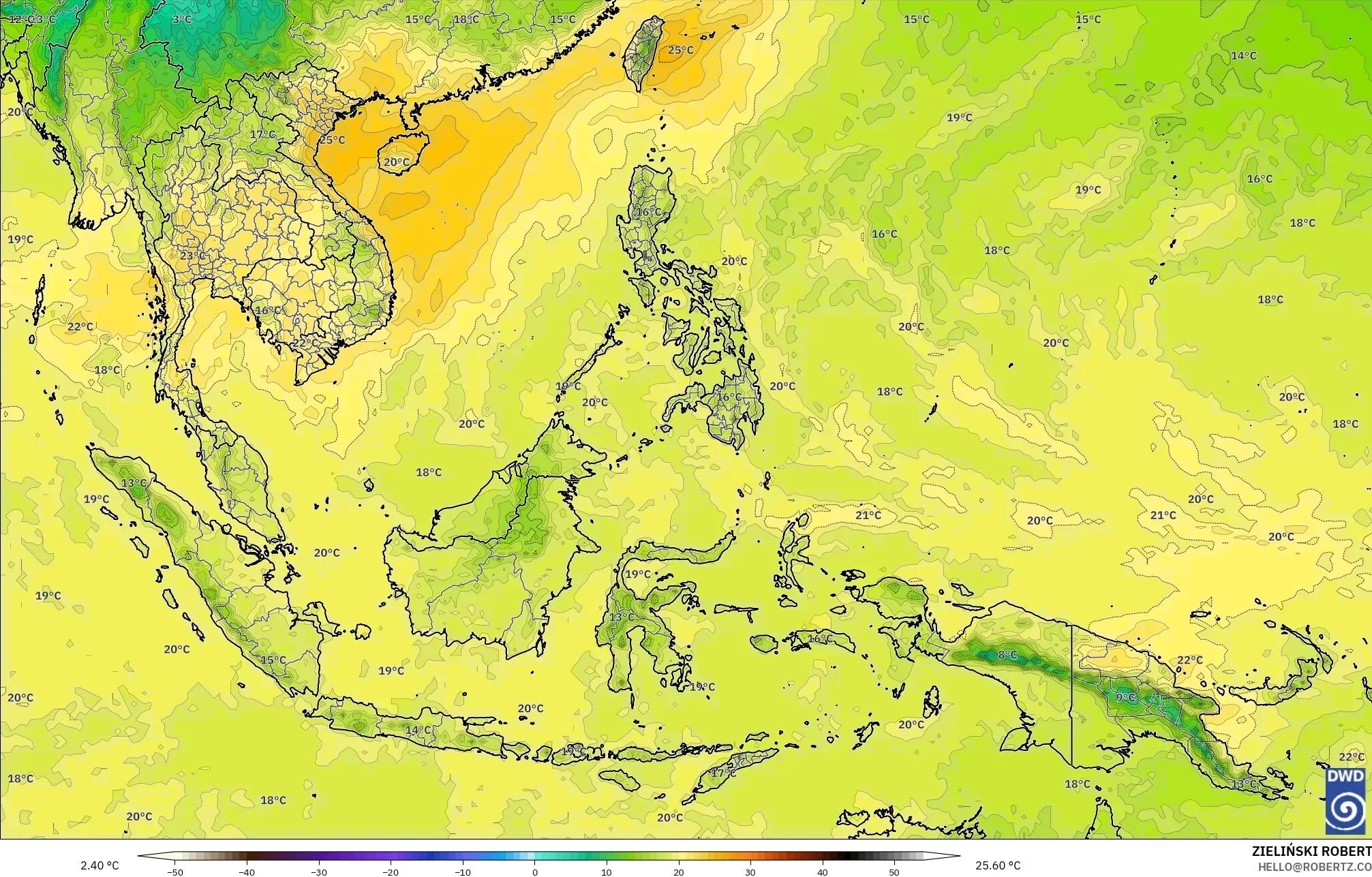 ICON model - Asia Tenggara, Suhu 850 hPa