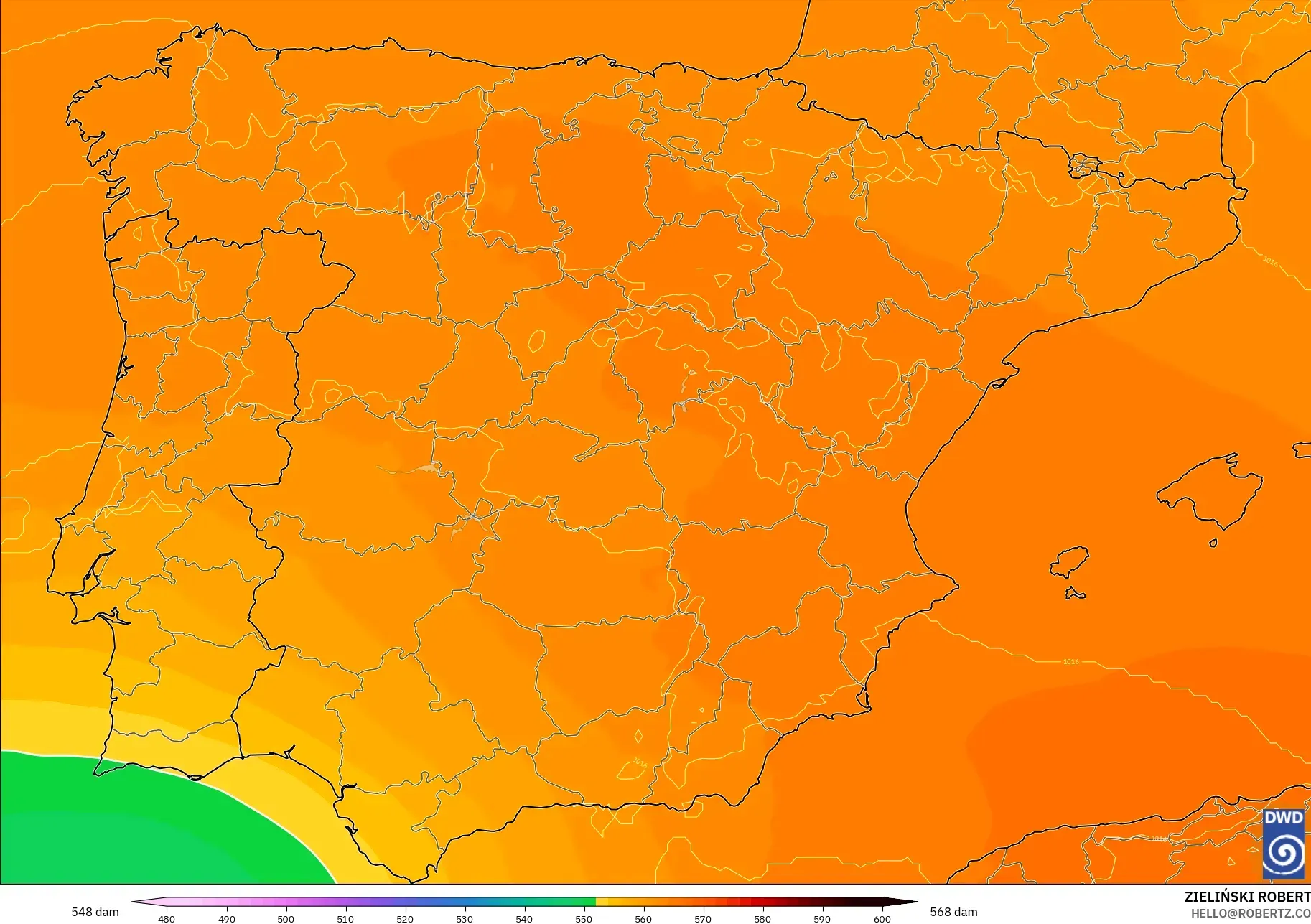 ICON modelo - Spain, Geopotential height at 500hPa