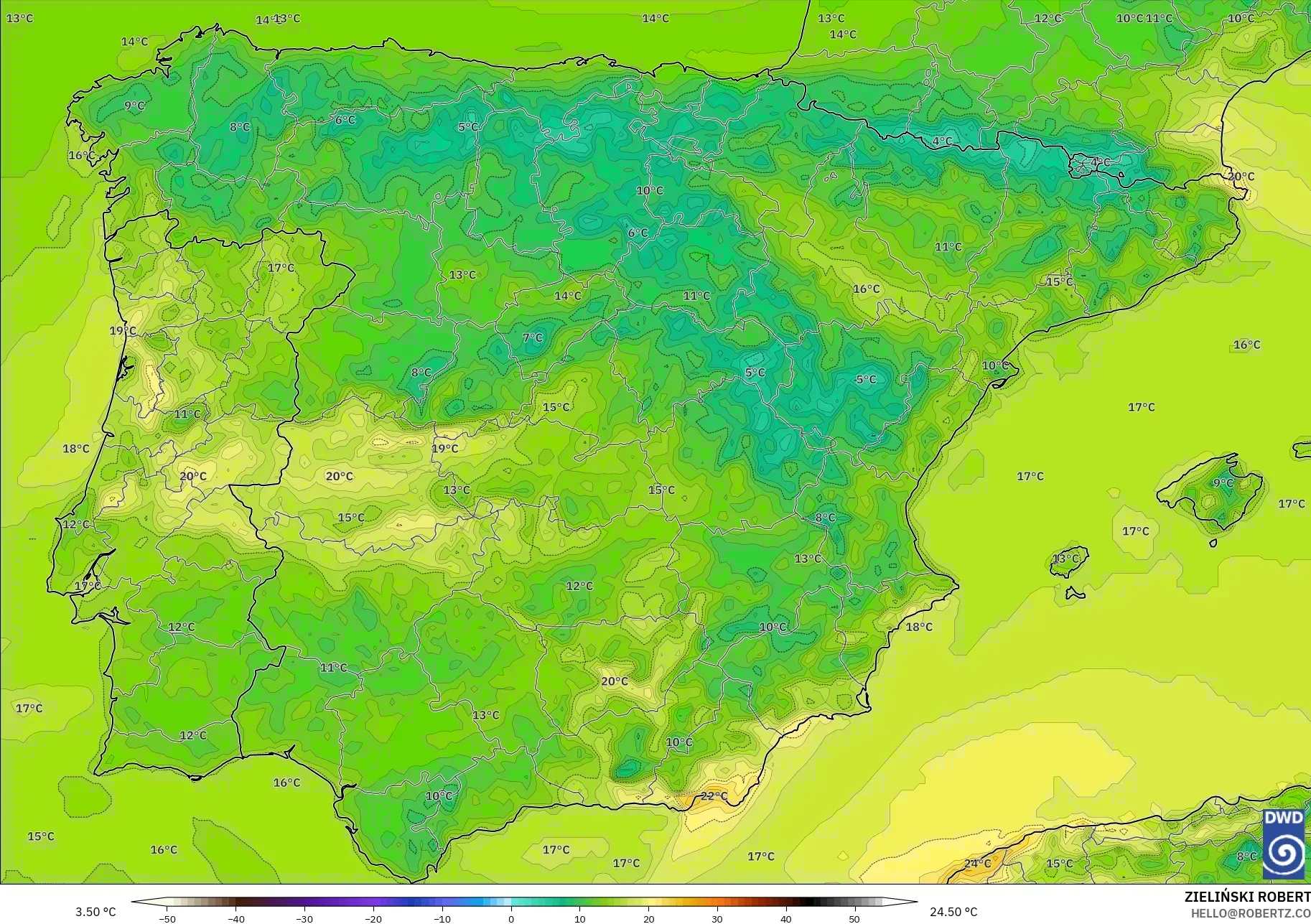 ICON model - Sepanyol, Suhu pada 2 m