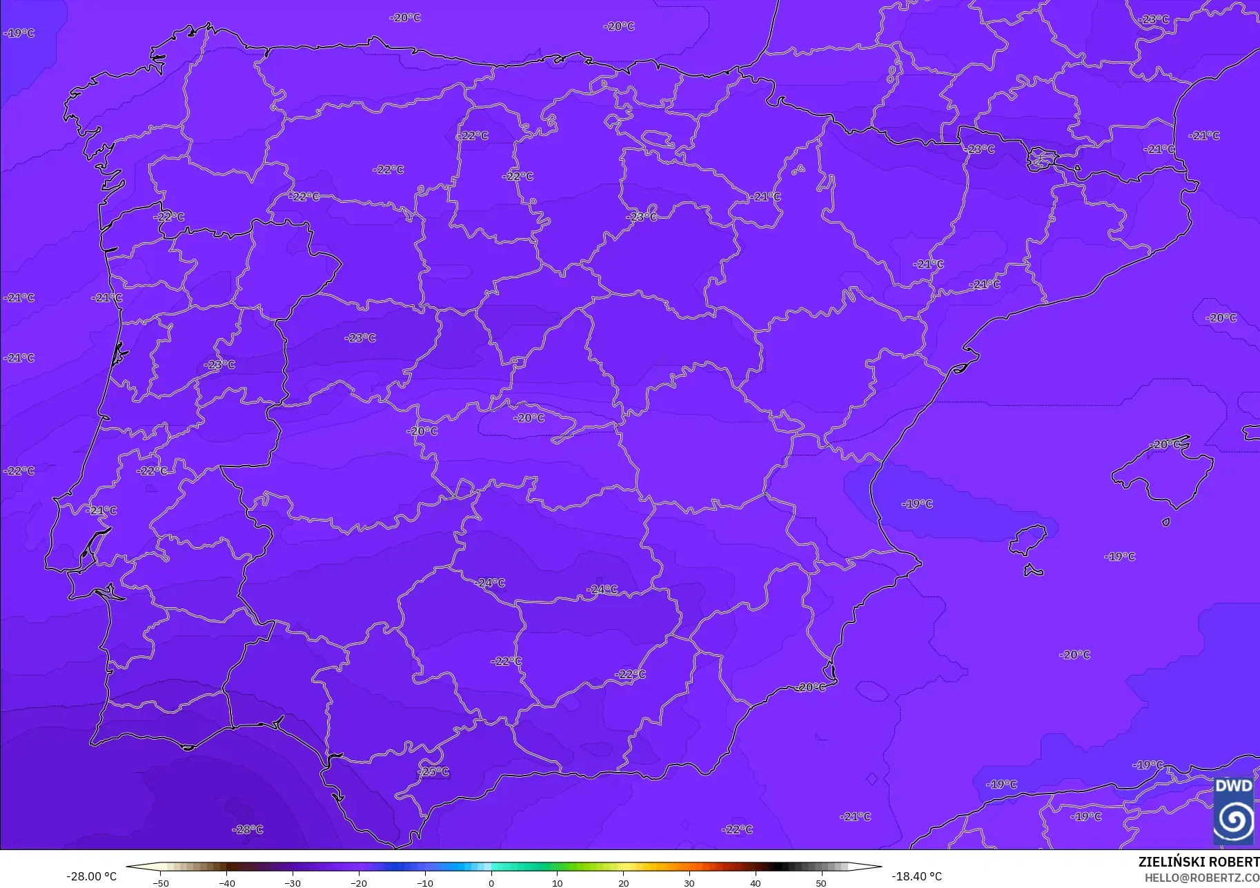 ICON model - Sepanyol, Suhu 500 hPa