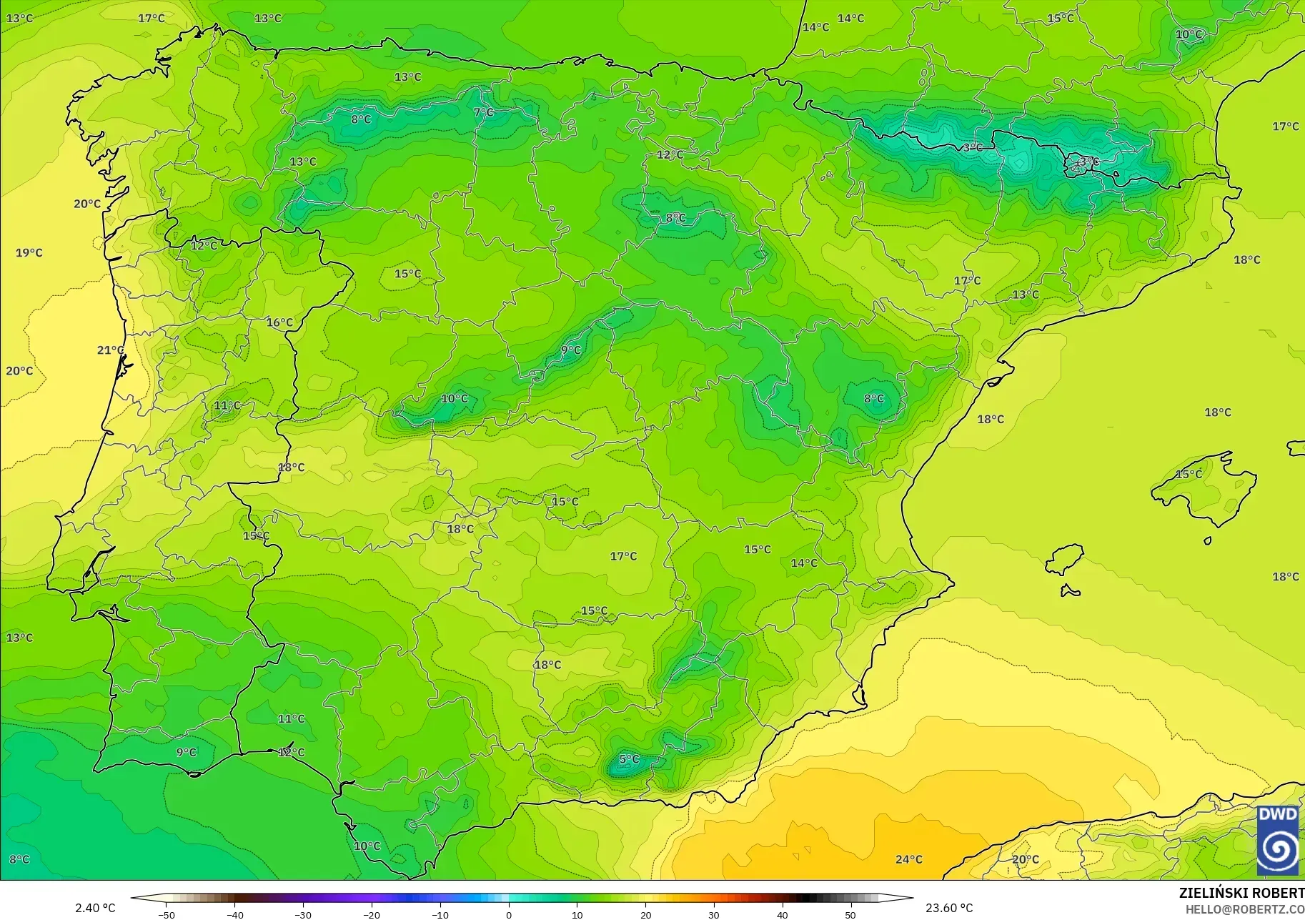 ICON model - Sepanyol, Suhu 850 hPa