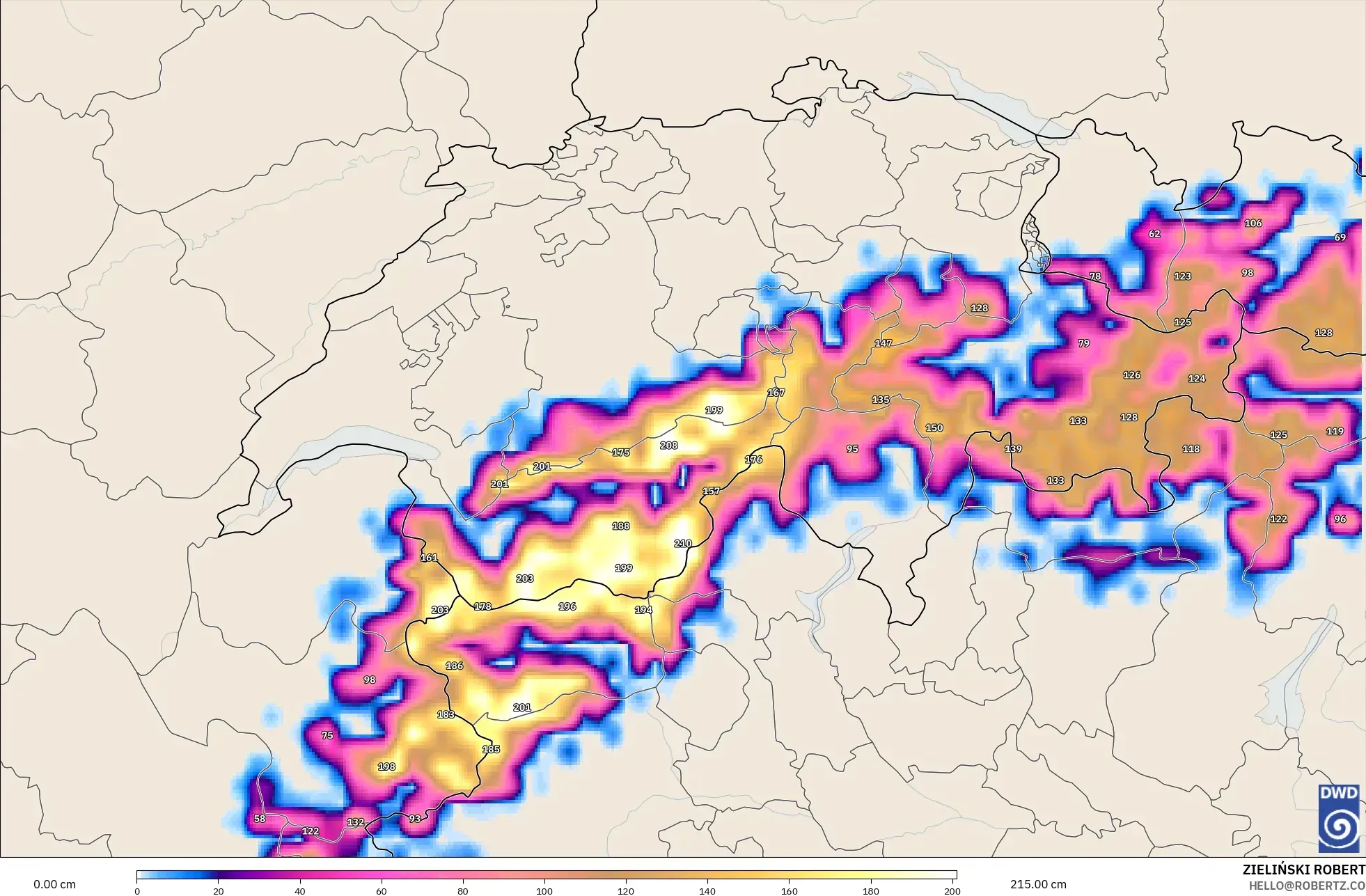 ICON model - Switzerland, Ketebalan Salji