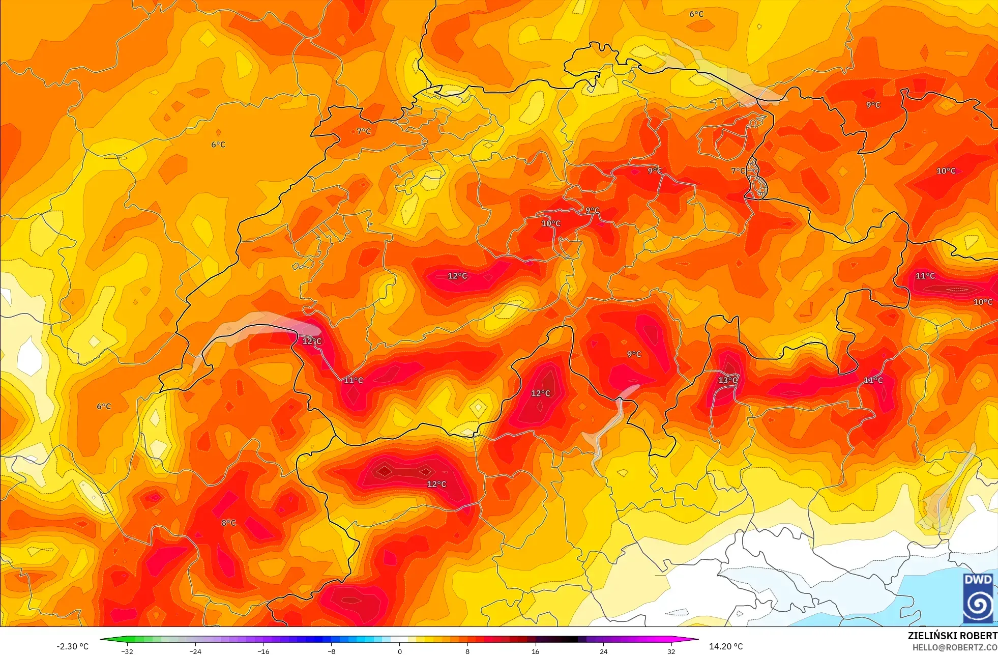 ICON model - Switzerland, Anomali Suhu 2 m