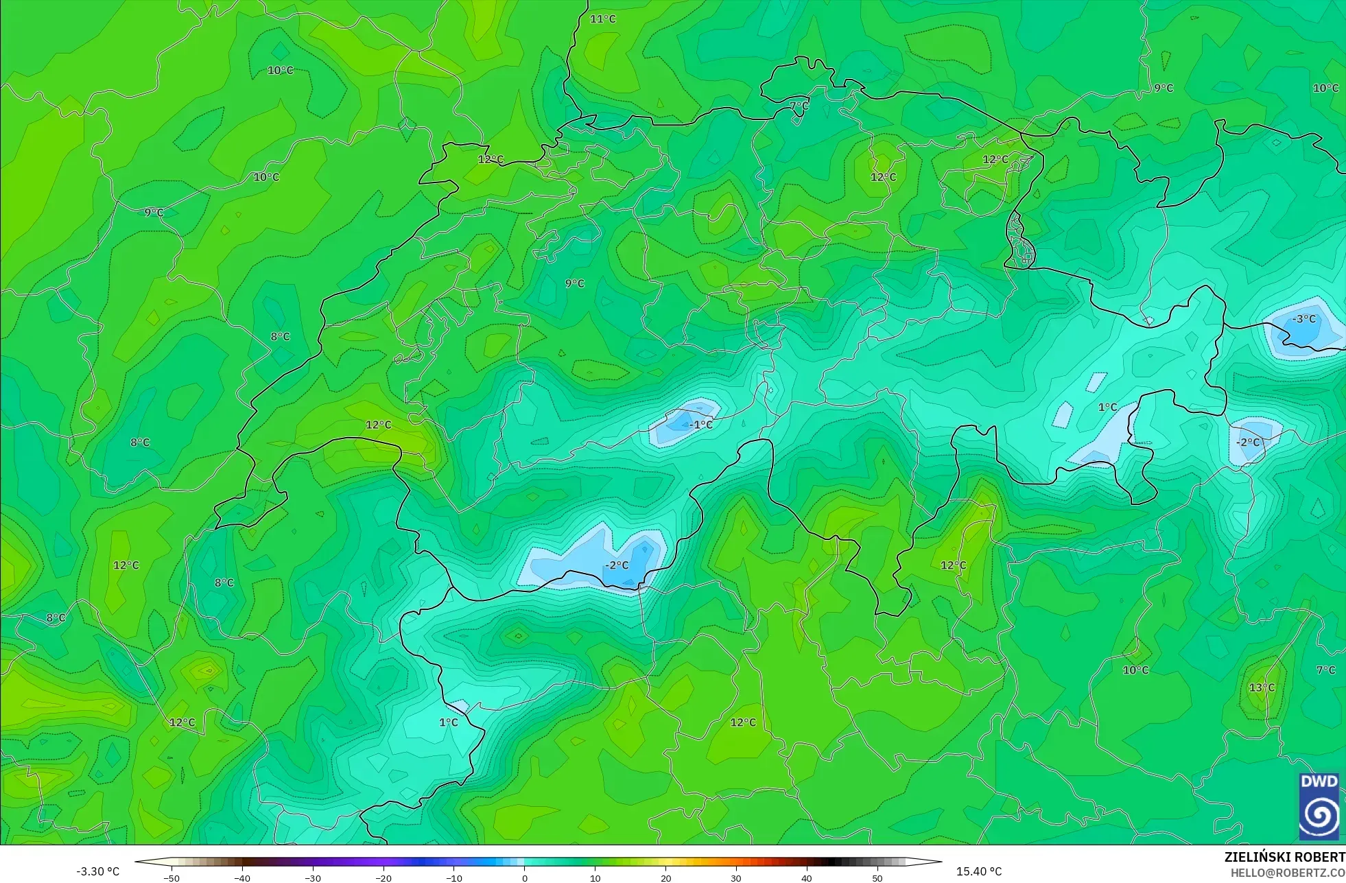 ICON model - Switzerland, Suhu pada 2 m