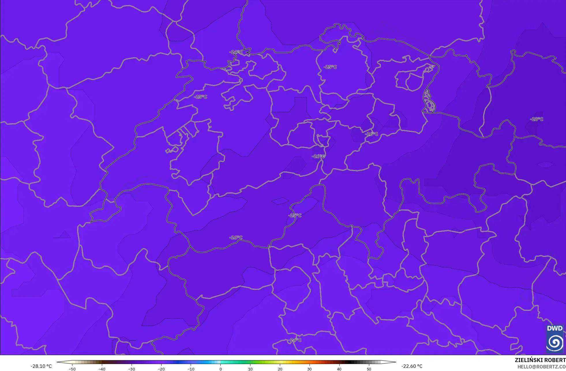 ICON model - Switzerland, Suhu 500 hPa