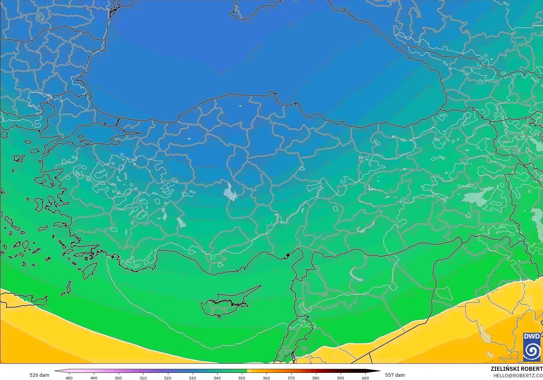 ICON modelo - Turkey, Geopotential height at 500hPa