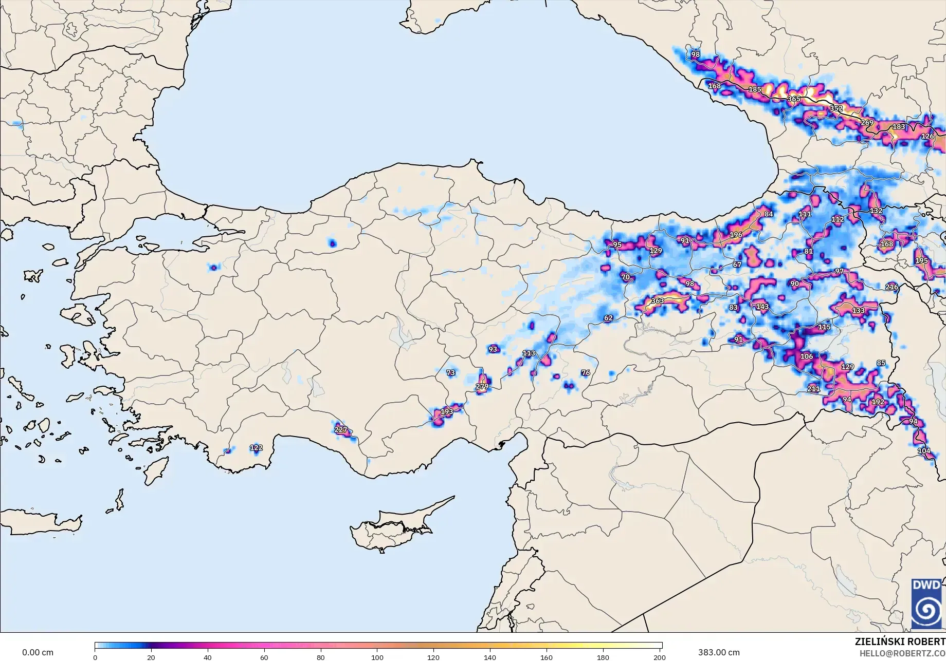 ICON model - Turki, Ketebalan Salji
