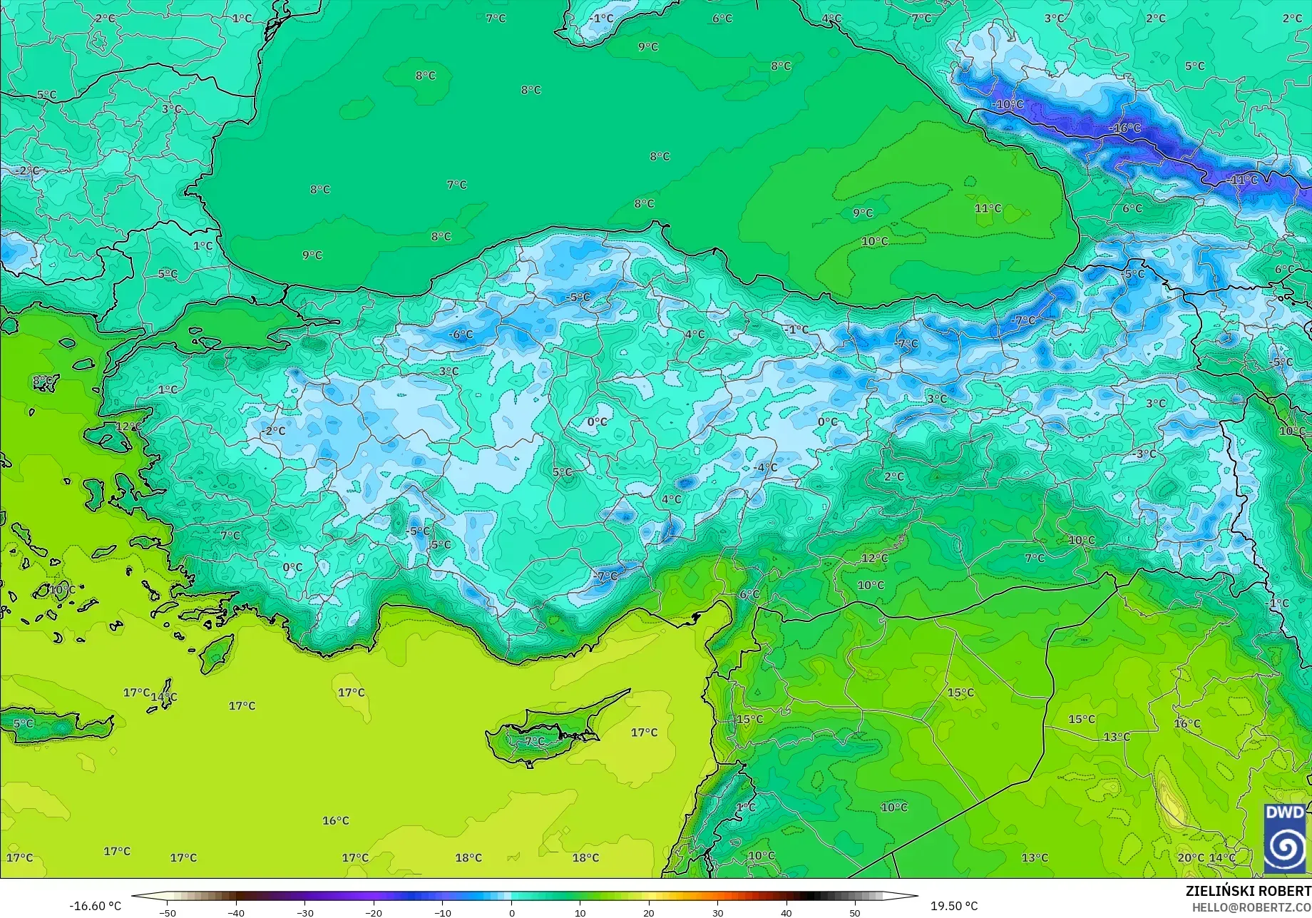 ICON model - Turki, Suhu pada 2 m