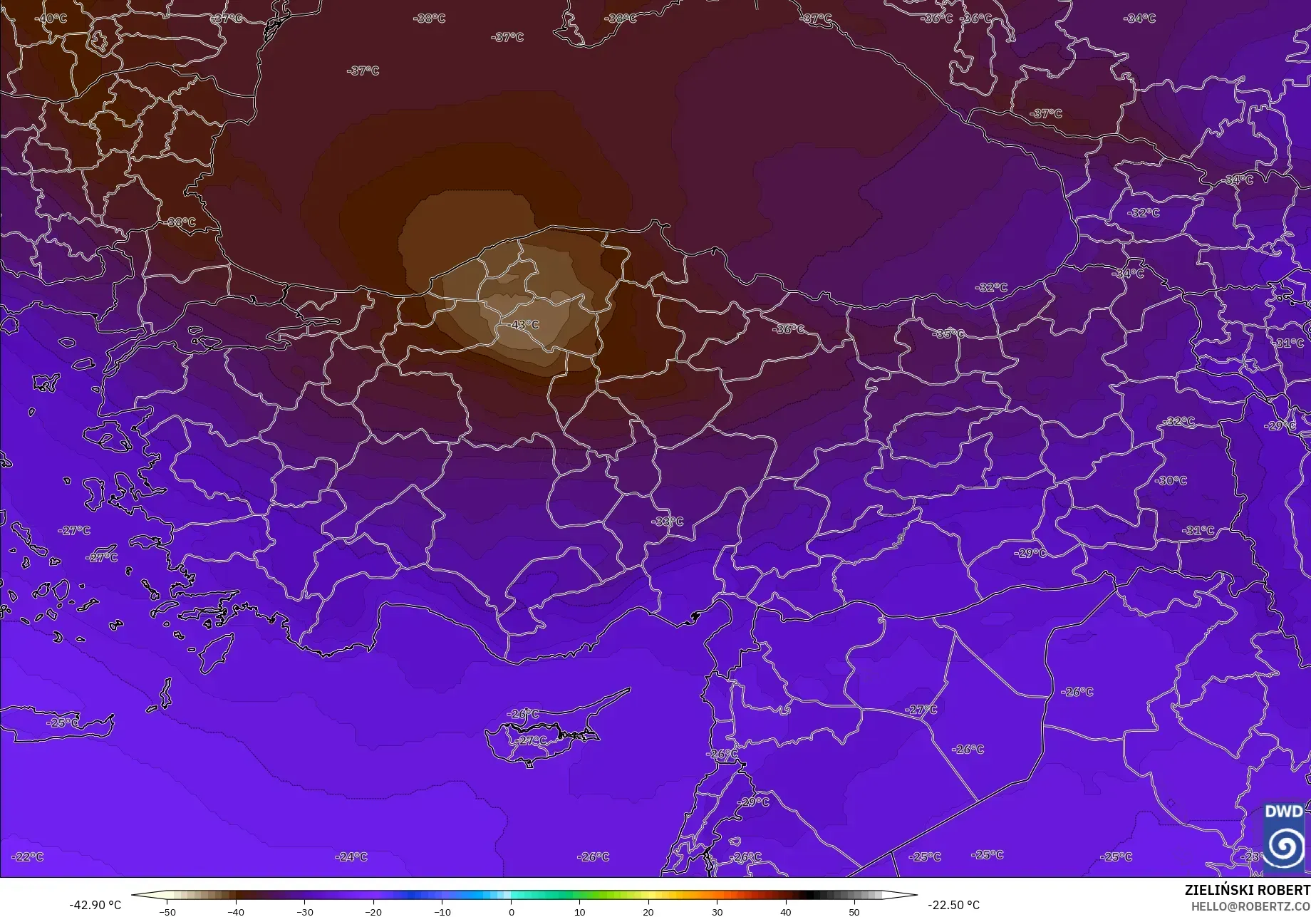 ICON model - Turki, Suhu 500 hPa