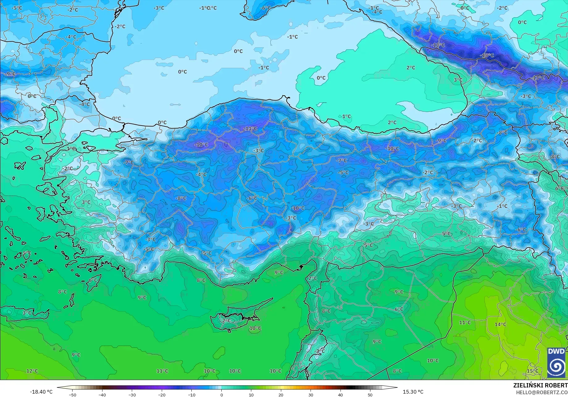 ICON model - Turki, Suhu 850 hPa