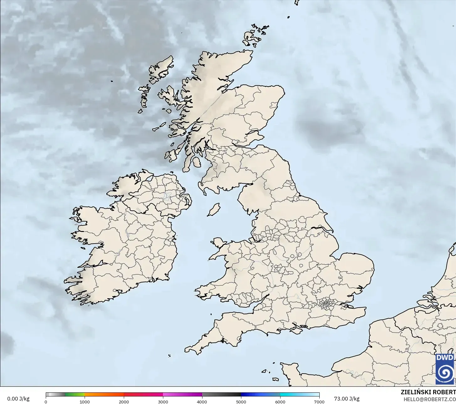 ICON model - United Kingdom, CAPE