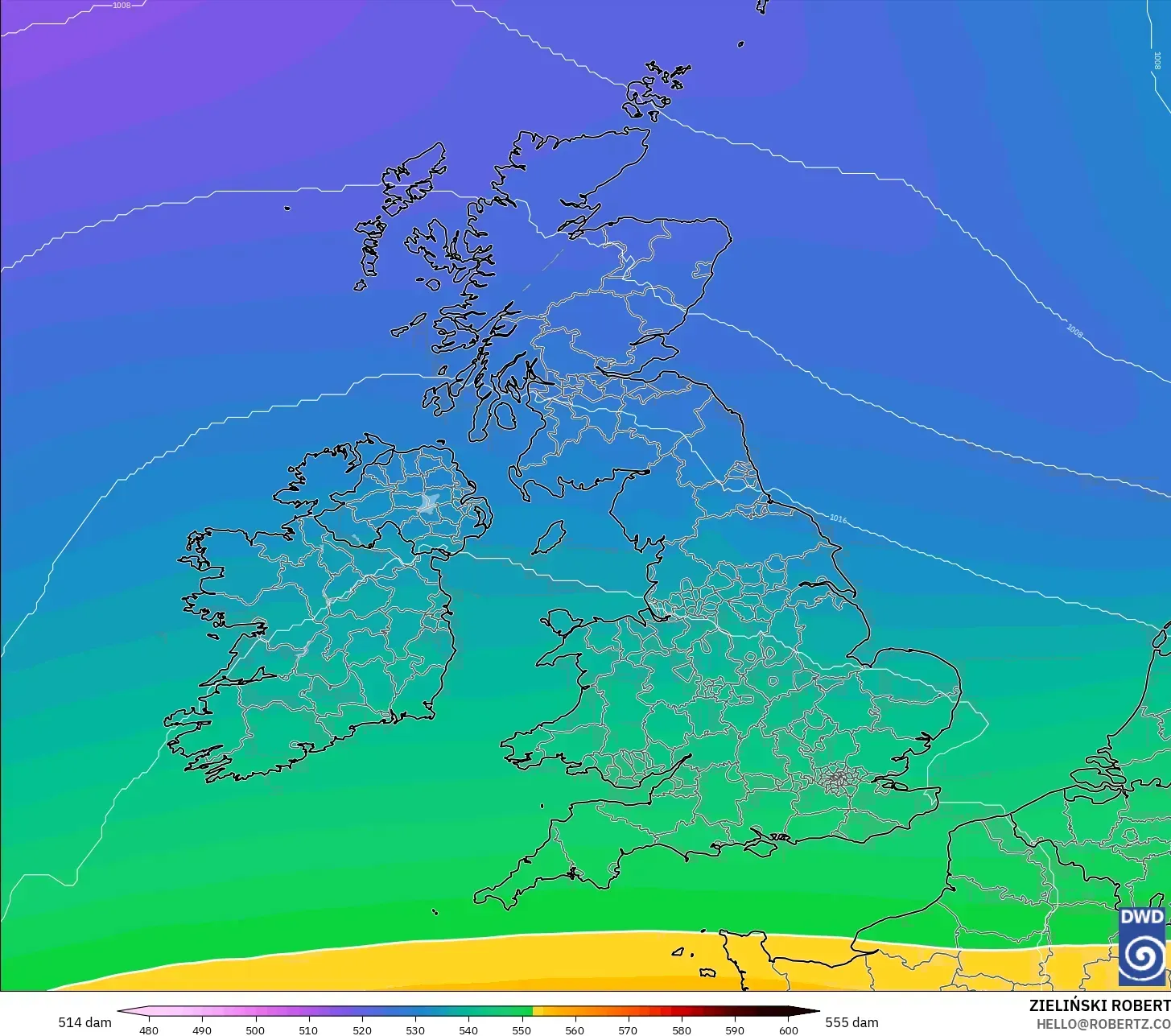 ICON model - United Kingdom, Ketinggian geopotensial pada 500 hPa