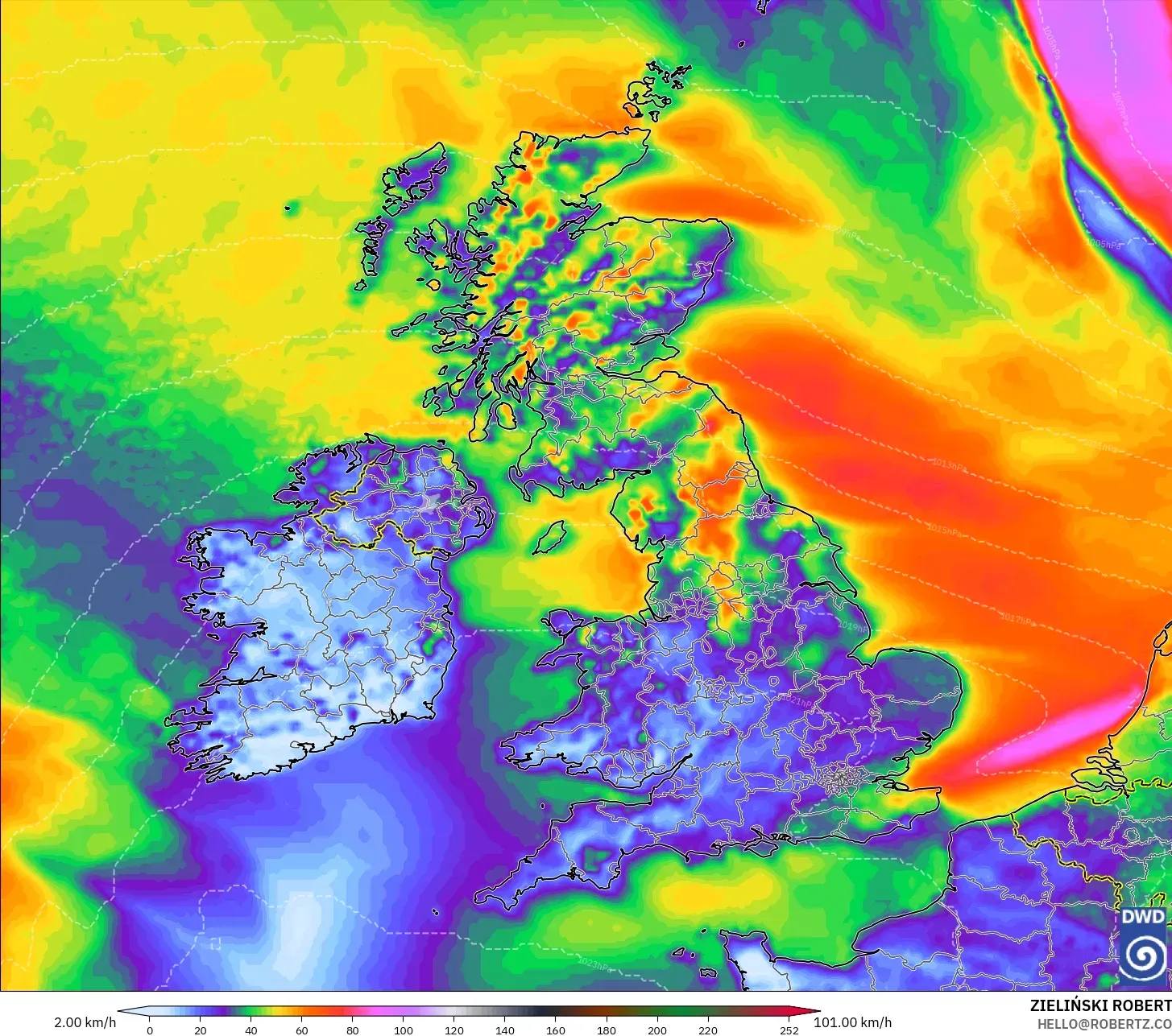 ICON modelo - United Kingdom, Wind Gusts