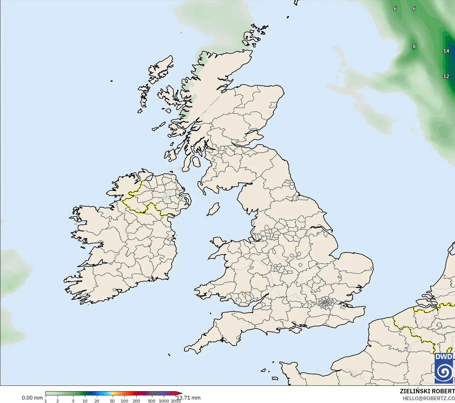 ICON modelo - United Kingdom, Precipitation Accumulation