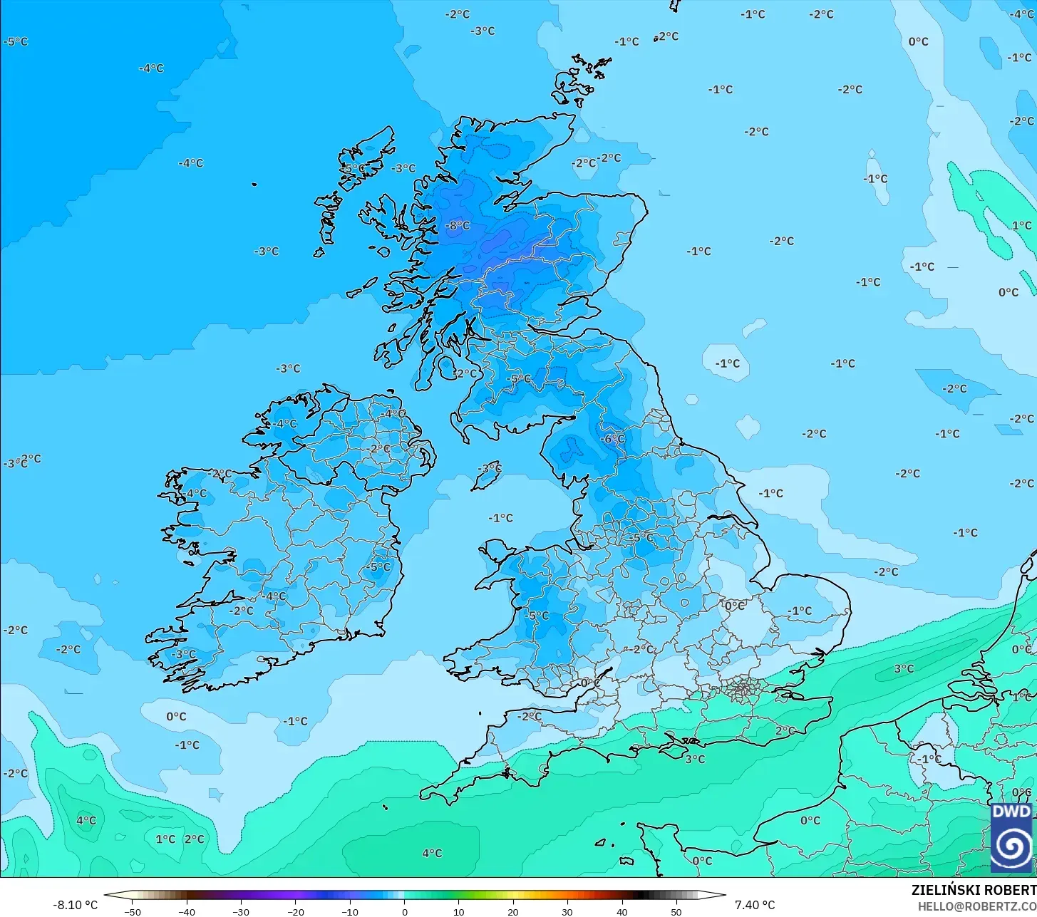 ICON modelo - United Kingdom, Temperature at 850hPa