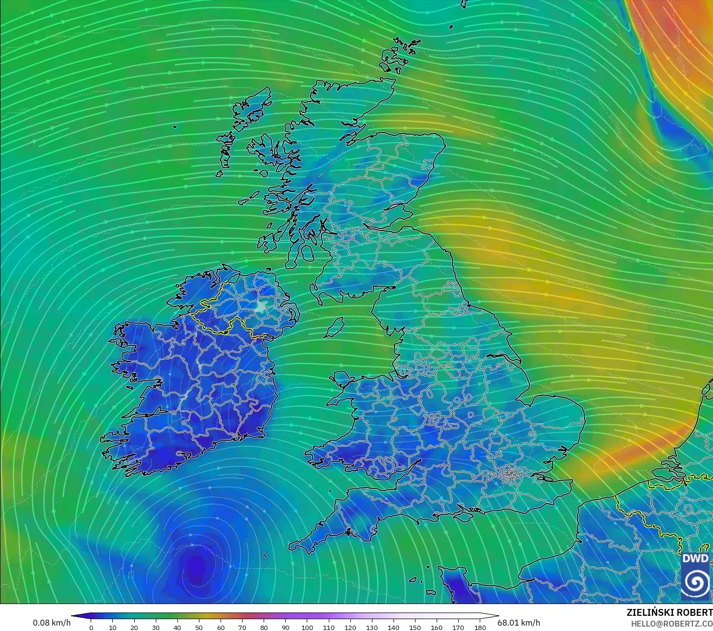 ICON model - United Kingdom, Angin 10 m