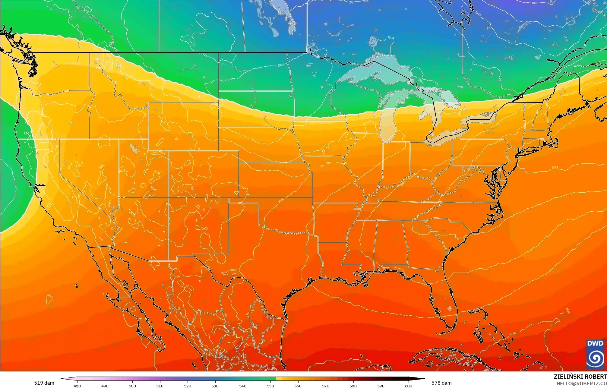 ICON model - Amerika Syarikat, Ketinggian geopotensial pada 500 hPa