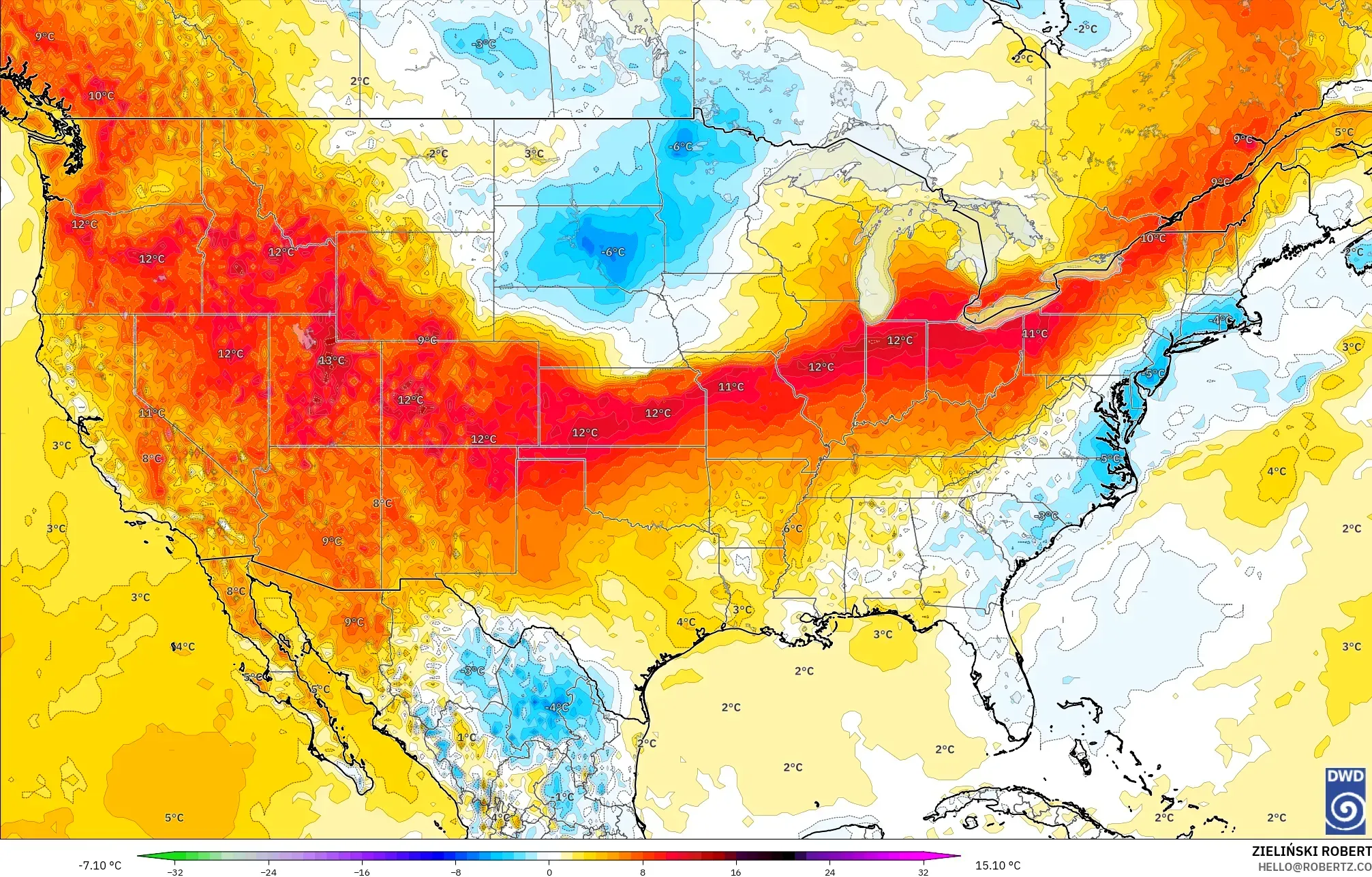 ICON model - Amerika Syarikat, Anomali Suhu 2 m
