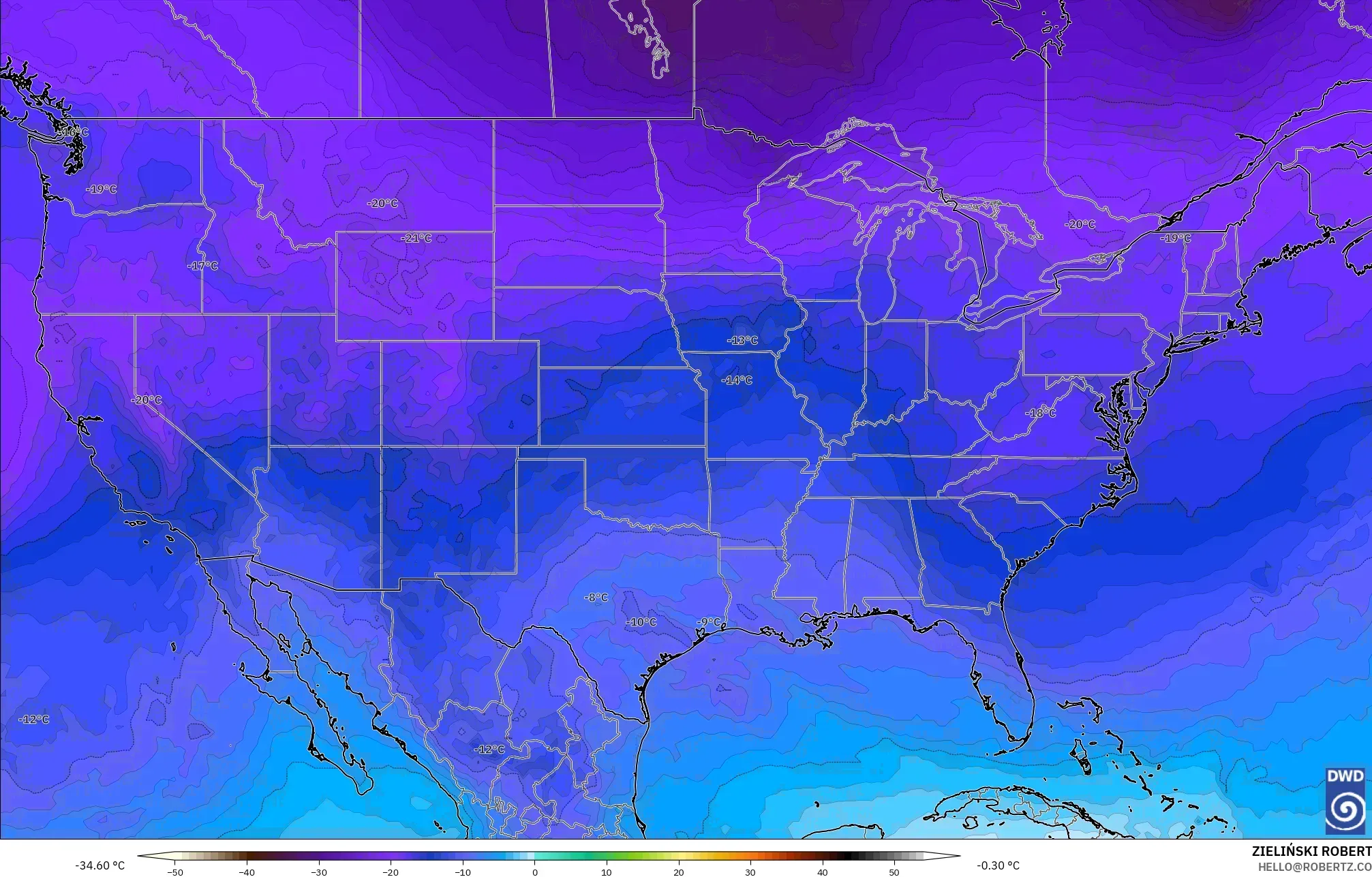 ICON model - Amerika Syarikat, Suhu 500 hPa