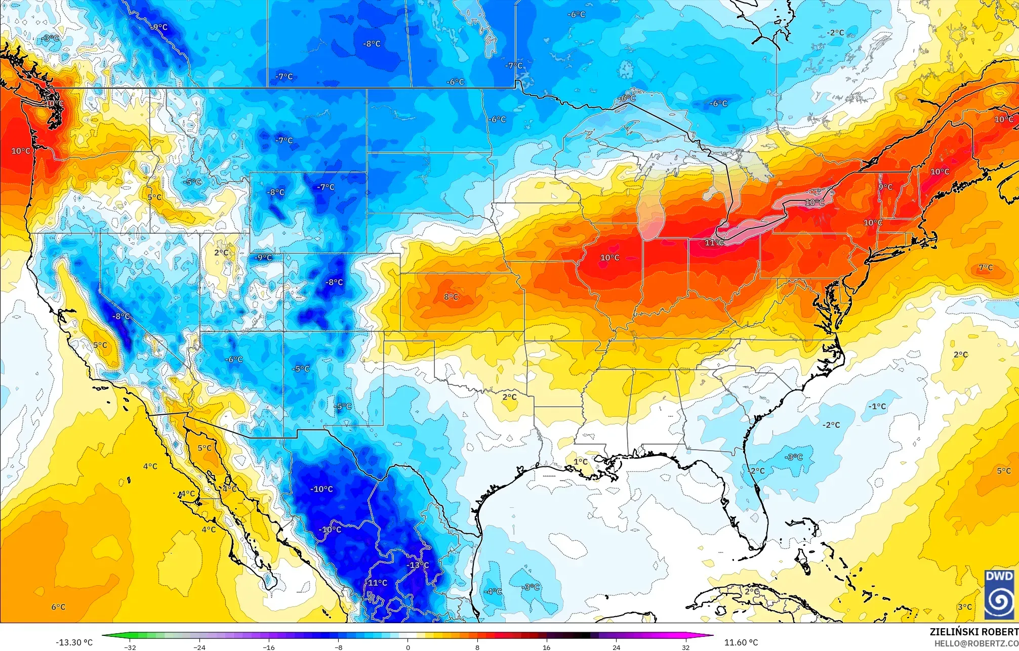 ICON model - Amerika Syarikat, Anomali Suhu 850 hPa